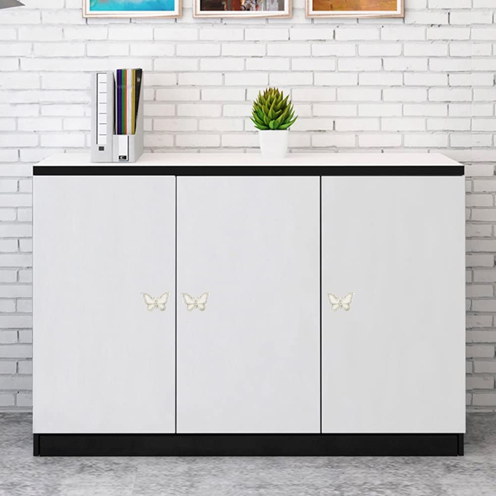 Geentie 6-Pack Butterfly Cabinet Knobs - Premium Zinc Alloy Single Hole Pull Handles for Furniture, Dresser, Cupboard & Wardrobe - Elegant Home Decor (White) - Perfect for Bedroom, Kitchen & Bathroom Renovation