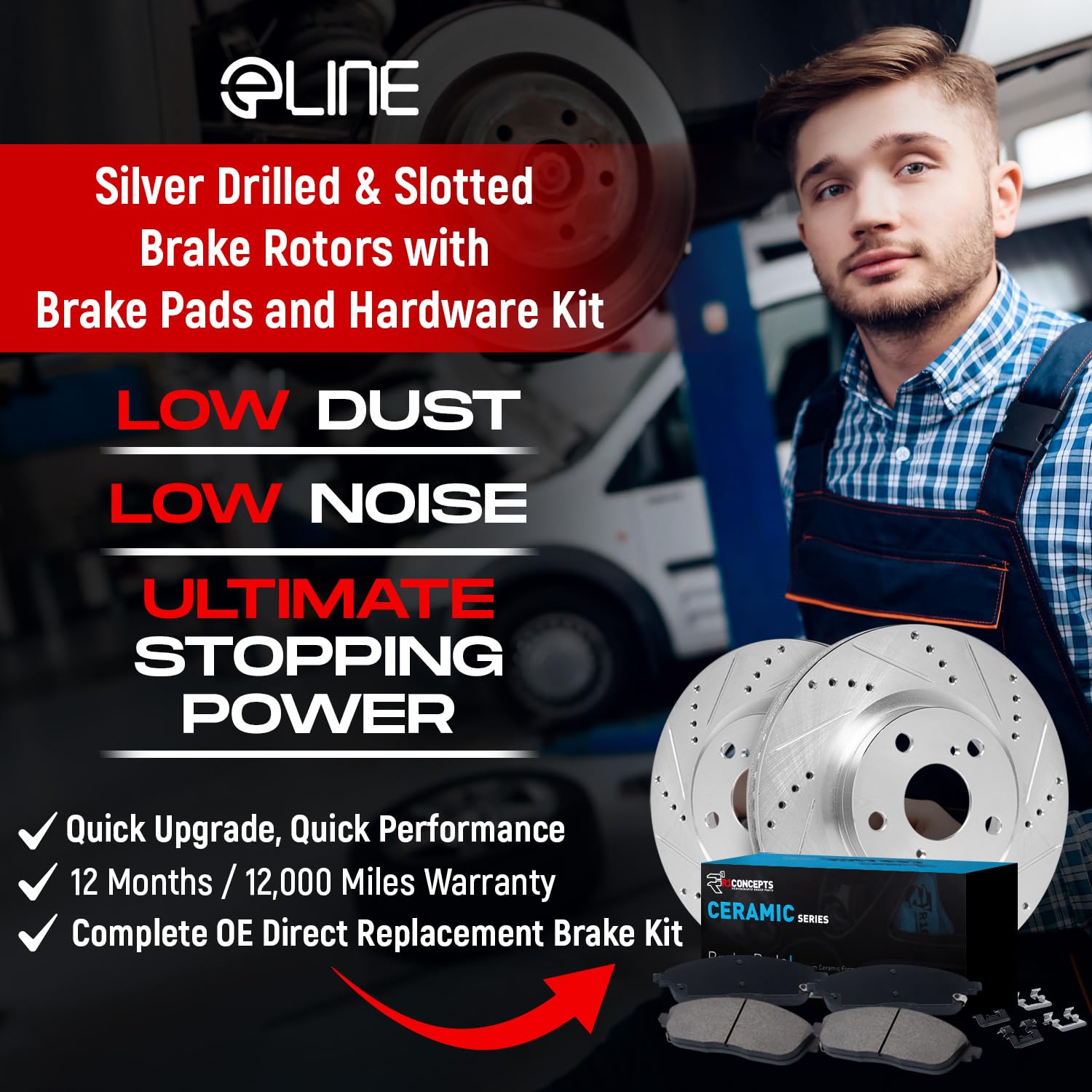 R1 Concepts Premium Front Brake Kit - Ceramic Brake Pads & Rotors with Hardware (1EC.72010.42) | High-Performance Braking for Sedans, SUVs & Trucks | Smooth Stopping Power for Daily Commute & Highway Driving