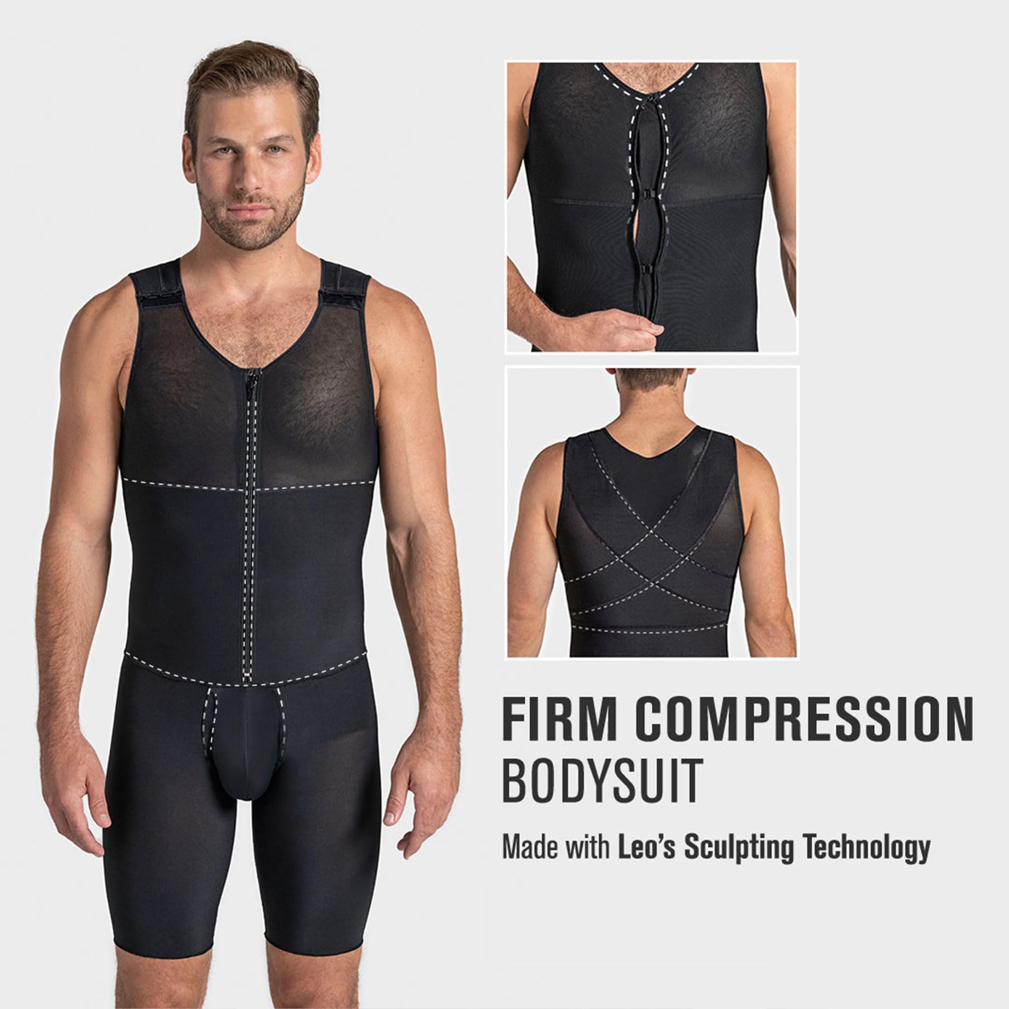 LEO Men's Tummy Control Body Shaper with Back Support - Post-Surgical Compression Girdle & Shapewear for Weight Loss, Workout & Everyday Comfort