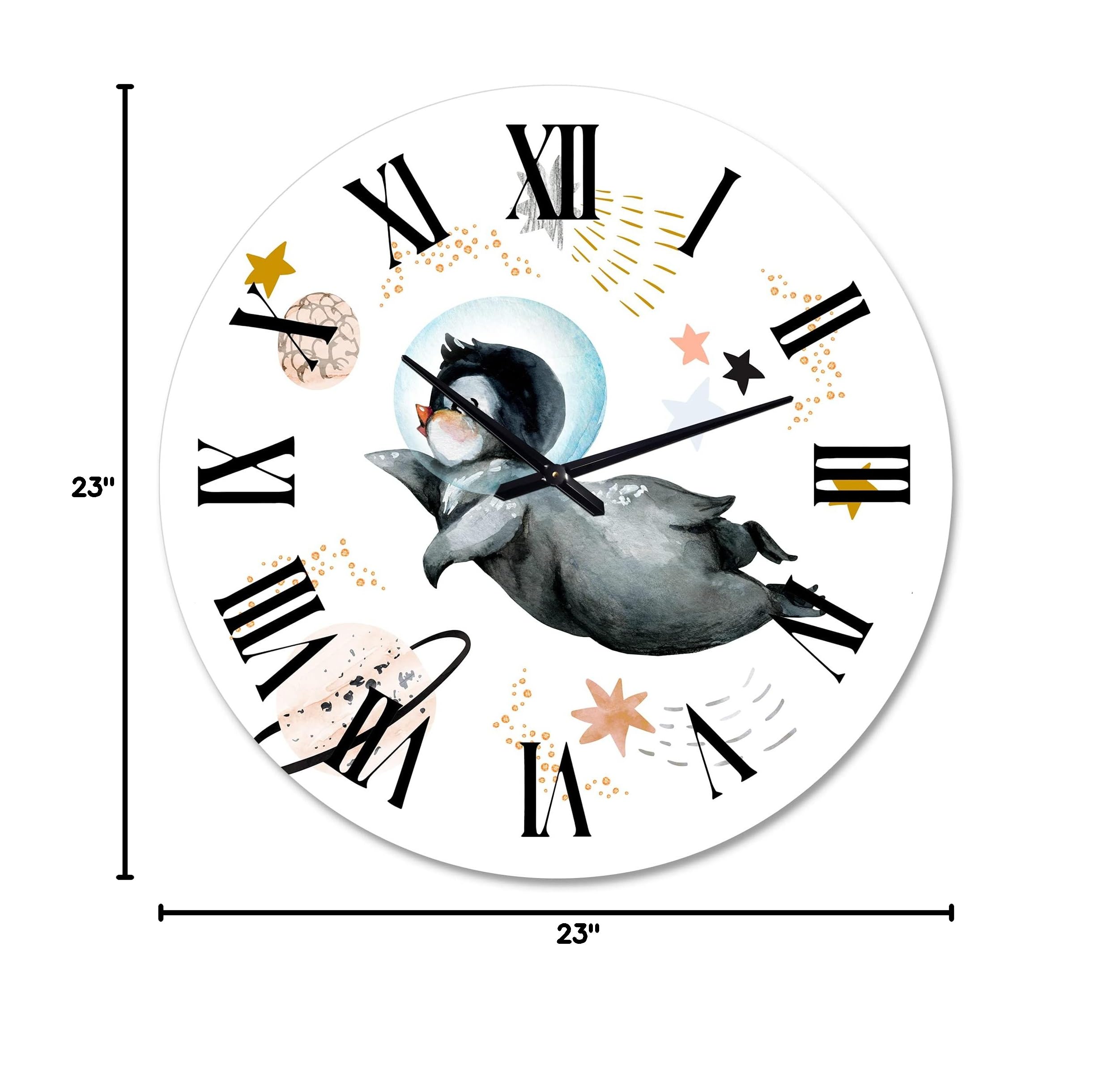 Farmhouse Wall Clock with Little Penguin & Stars Design - Large Decorative Clock for Home, Office, or Nursery | Perfect for Rustic, Coastal & Kids Room Decor