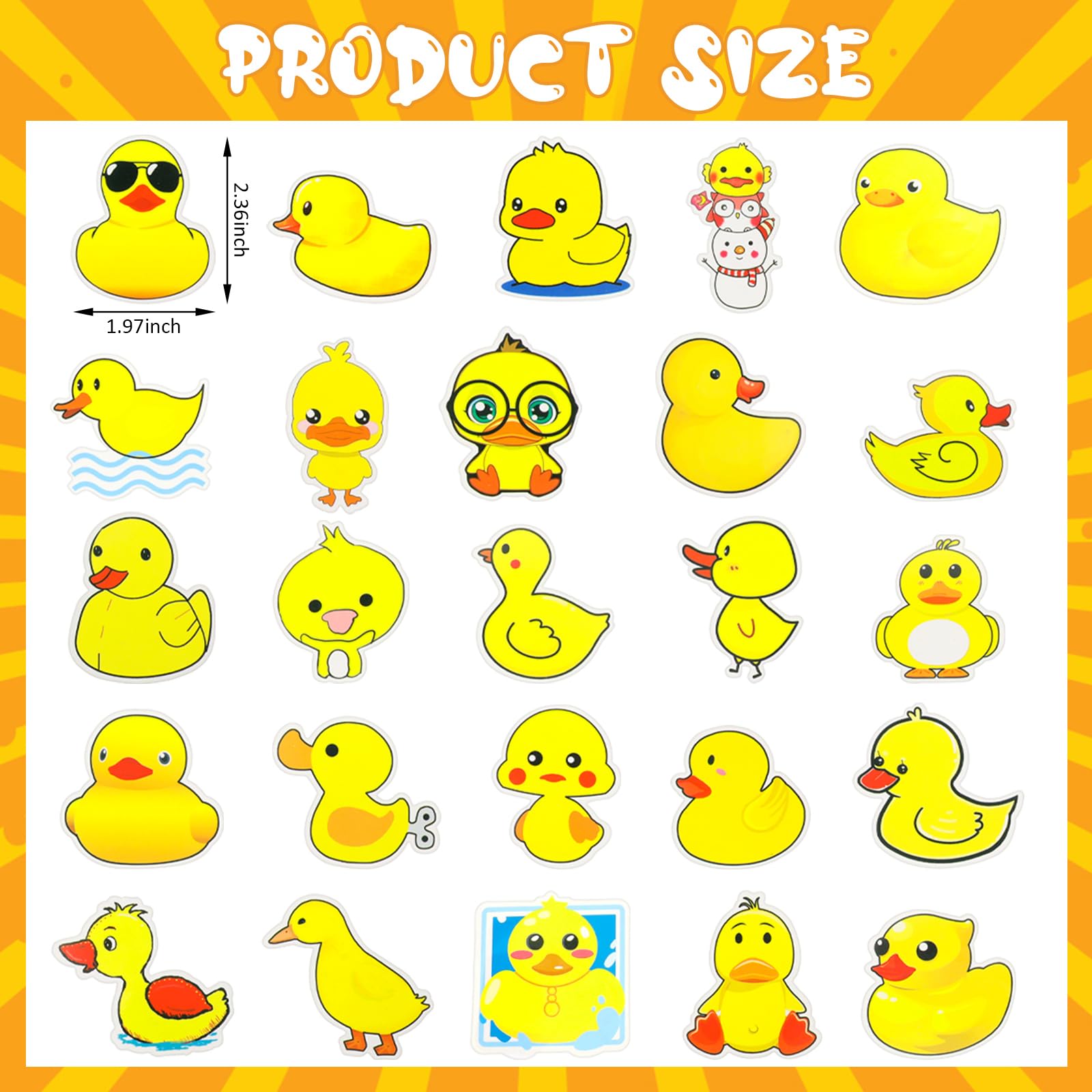 Sabary 200 Pcs Bulk Waterproof Duck Stickers - Cute Yellow Vinyl Decals for Water Bottles, Laptops, Luggage, Phones, Skateboards & Refrigerators | Perfect for Teens, DIY Crafts & Home Decor