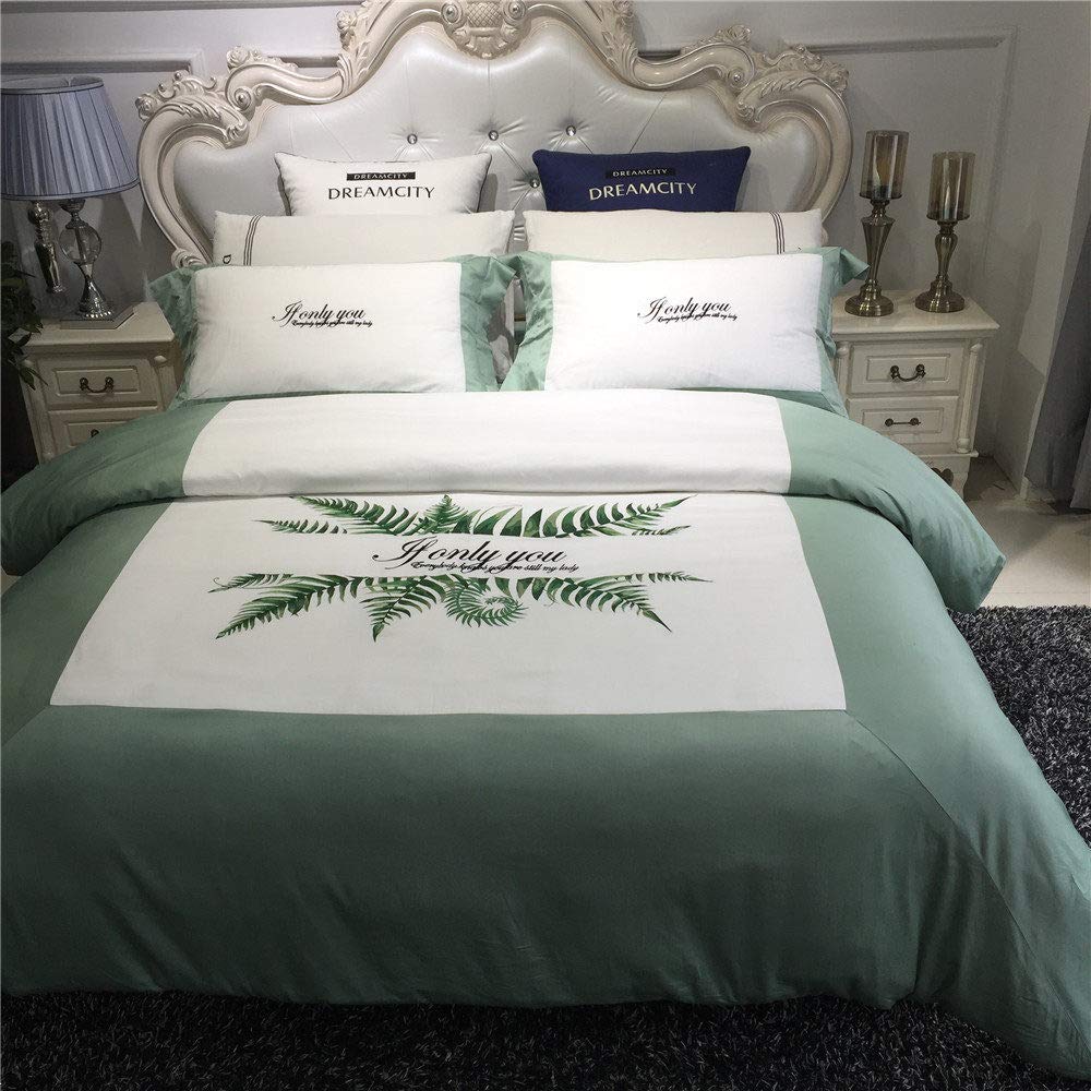 KTUCN 100% Cotton Sateen Duvet Cover Set King Size - 4 Piece Bedding Set with Leaf Pattern, Includes Flat Sheet - Soft & Breathable Luxury Bed Sheets for Home Decor | Perfect for Master Bedroom, Guest Room & Hotel Use