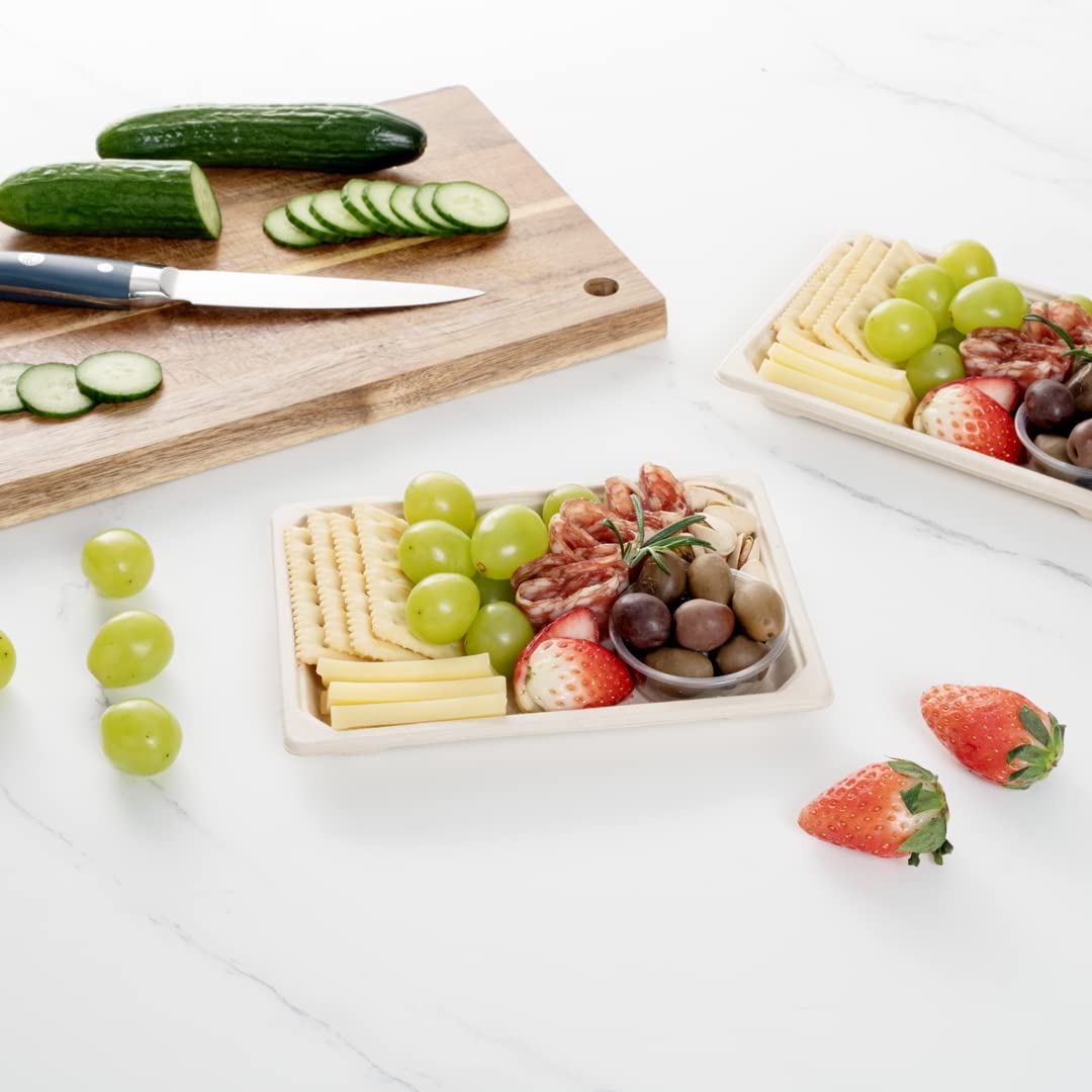 Eco-Friendly 7.3 x 5 Inch Microwaveable Bagasse Sushi Trays - 100-Pack Brown Sugarcane Pulp Appetizer Plates | Freezer Safe, Biodegradable | Perfect for Restaurants, Catering & Sushi Bars
