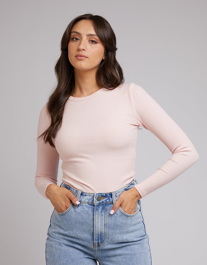 All About Eve Rib Baby Long Sleeve Tee - Soft Pale Pink Cotton Bodysuit for Infants | Perfect for Newborn Photoshoots & Everyday Comfort