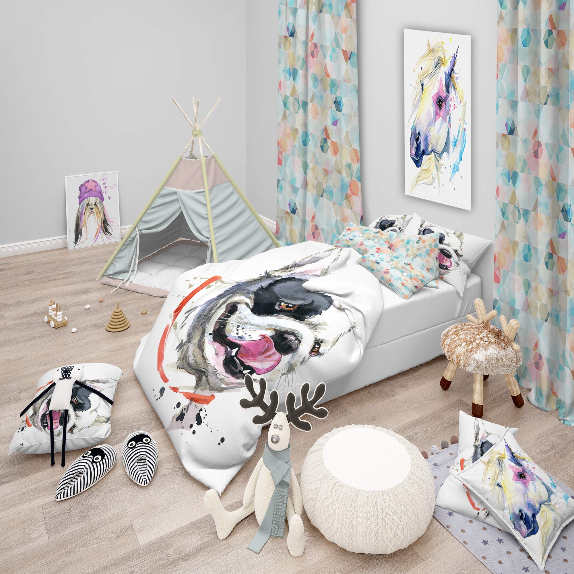 DesignQ Kiss French Bulldog Traditional Duvet Cover Set - 3 Piece White Animal Print Twin Size Bedding for All Seasons | Perfect for Kids Rooms, Guest Bedrooms & Cozy Home Decor