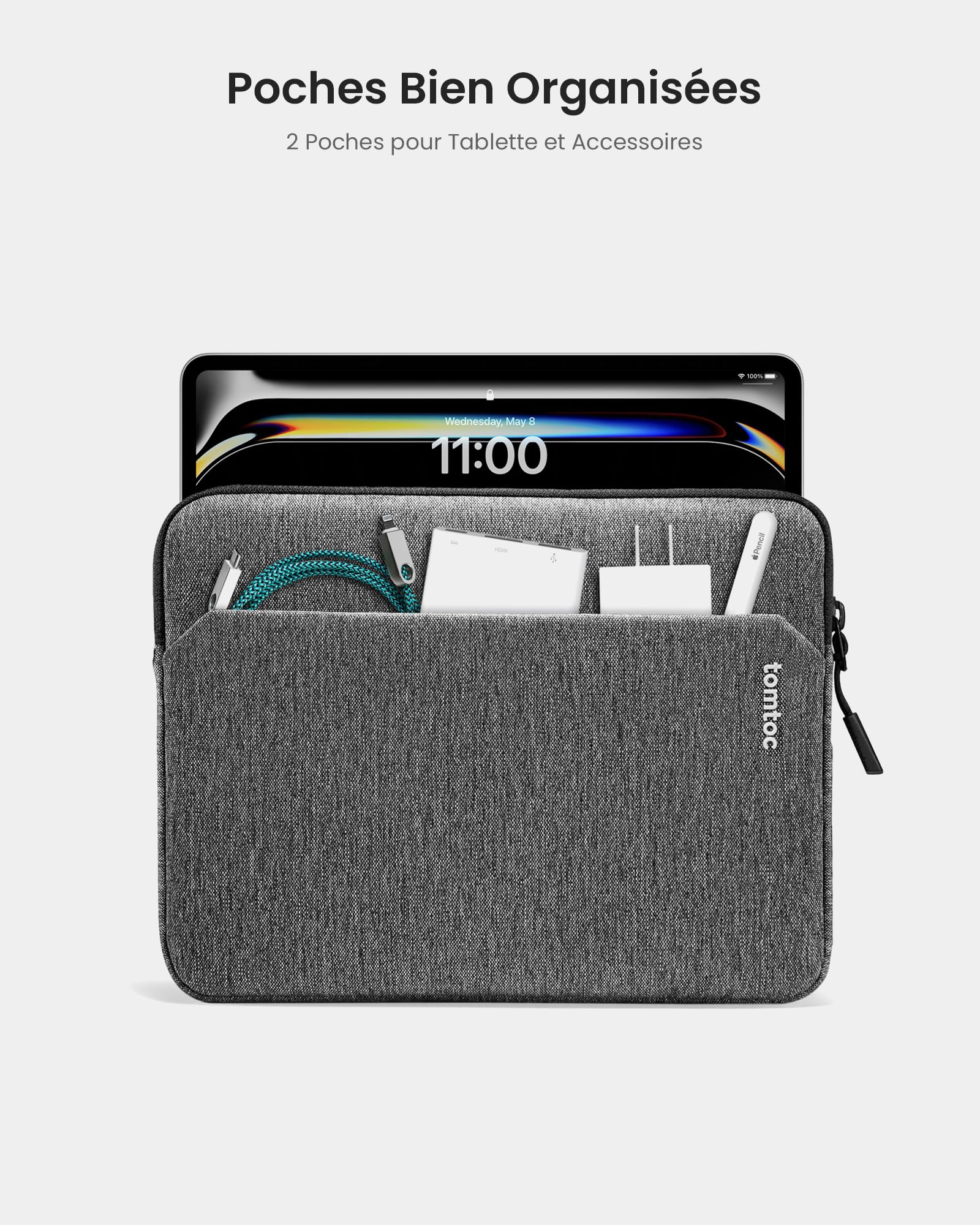 tomtoc Slim Tablet Case for 11 Inch iPad Pro M4 OLED 2024, 11 Inch iPad Air M2 2024, 11 Inch iPad Pro M2 & M1, iPad Air 5 2022, iPad 10/9 - Lightweight Protective Cover with Accessory Pouch | Compatible with Smart Keyboard & Magic Keyboard | Perfect for Work, Travel & School Use