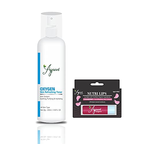 Aysun Oxygen Skin Refreshing Toner & Nutri Lip Balm Set - Hydrating Facial Toner & Moisturizing Lip Care Duo (Pack of 2) | Perfect for Daily Skincare Routine & On-The-Go Lip Hydration