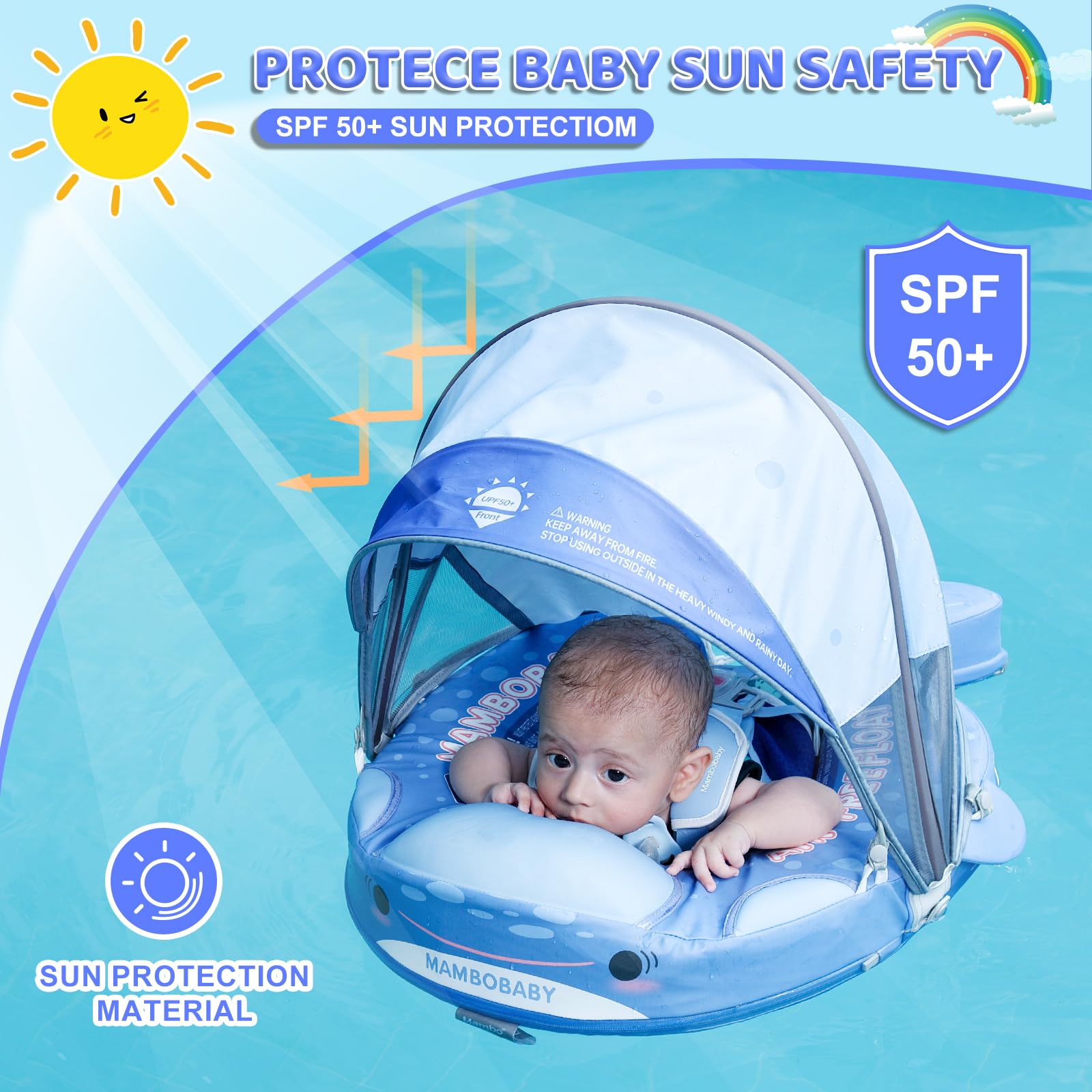 **Mambobaby Baby Pool Float with Canopy & Shark Tail – Non-Inflatable Solid Infant Swim Float – Soft, Waterproof & Skin-Friendly – Safe for 3-24 Months Baby Boys & Girls – Perfect for Beach, Pool & Summer Water Play**
