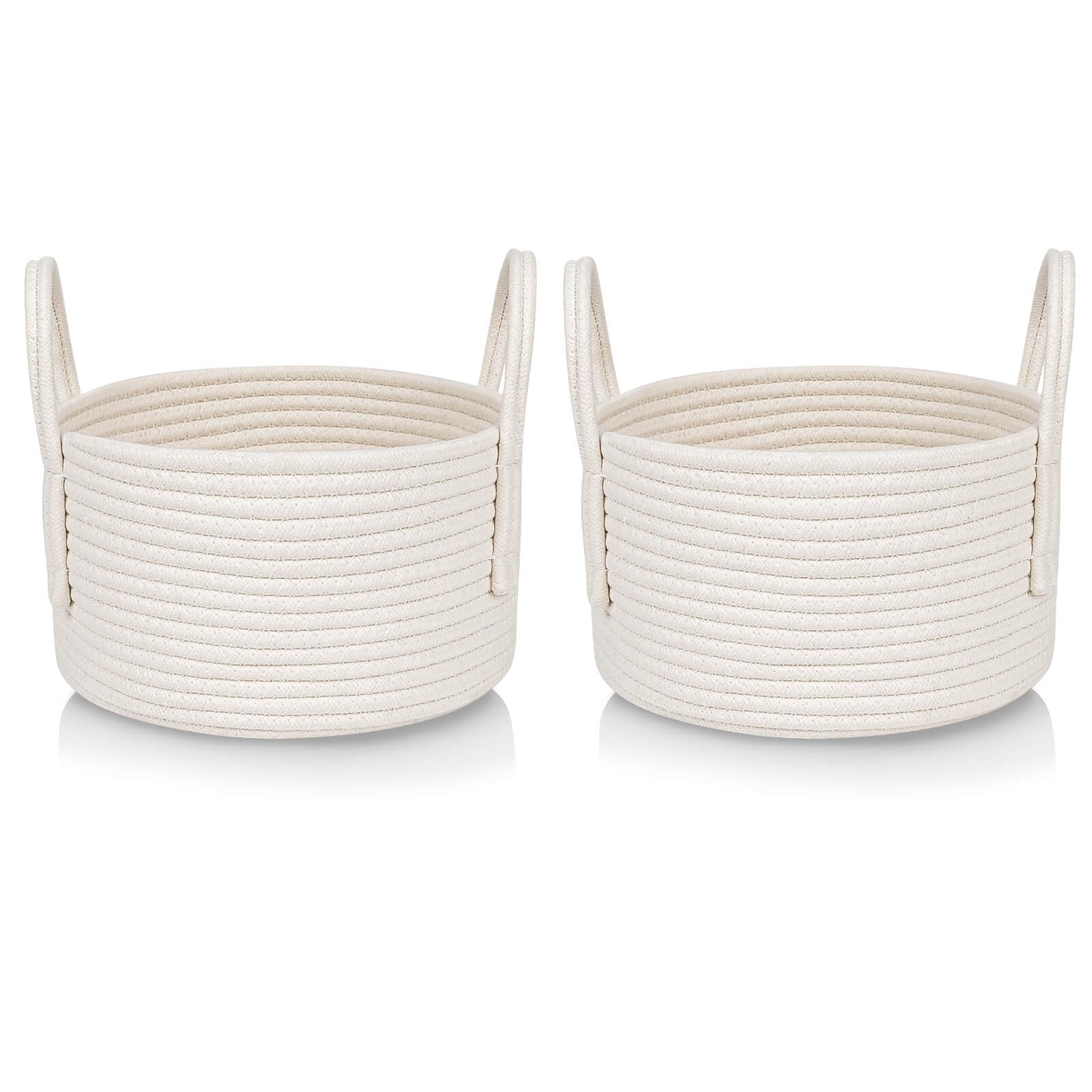 CubesLand Small White Woven Storage Baskets Set - 9.5x5.5 Inch Decorative Organizer Bins for Nursery, Baby Room, Pet Toys, Closet & Shelf Organization - Perfect for Halloween, Christmas Gift Baskets & Home Decor