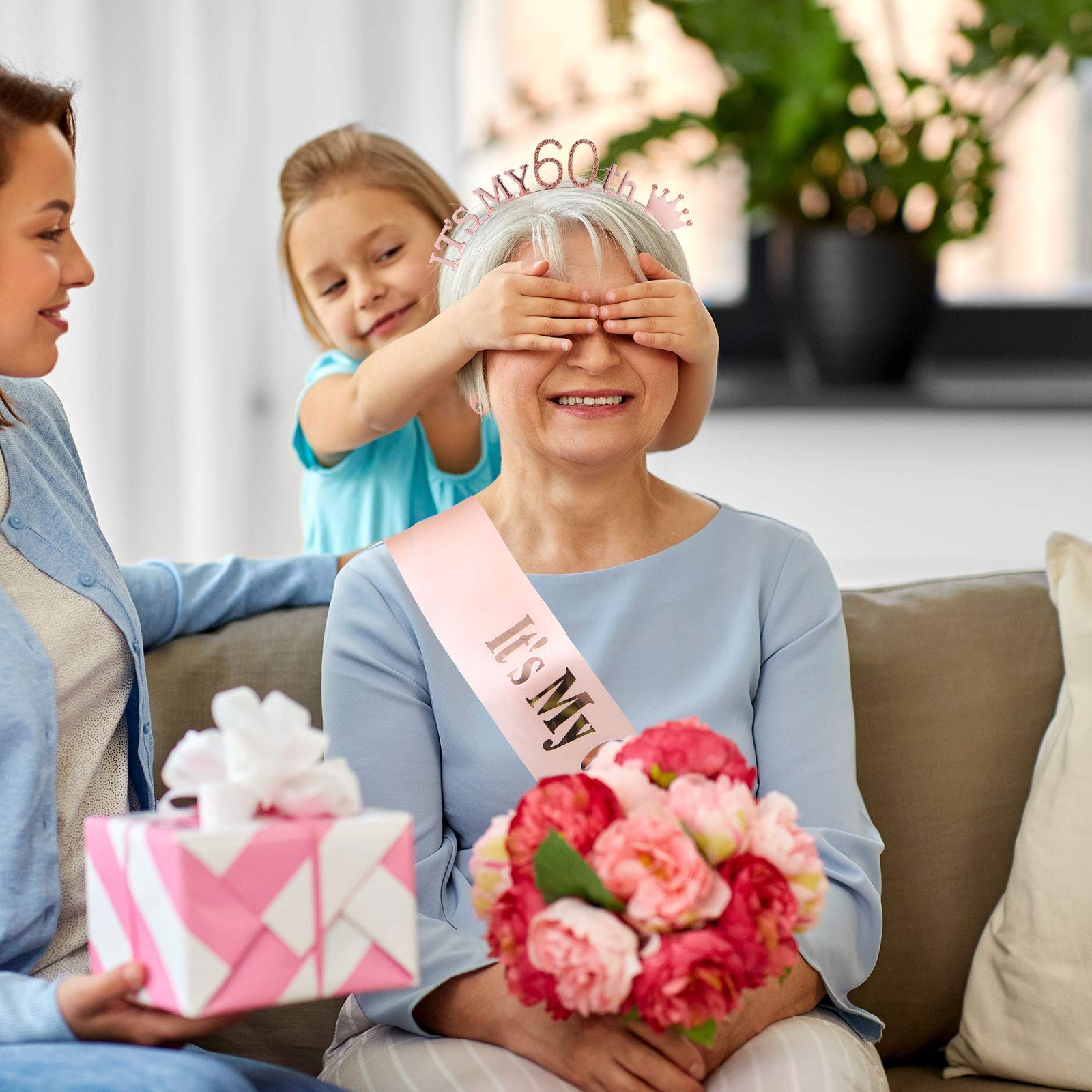 **ABOOFAN 2-Piece Birthday Shoulder Sash & Tiara Set - Happy 30th & 60th Birthday Rhinestone Headband, Princess Bride Cake Satin Headdress - Perfect for Birthday Parties, Bridal Showers & Special Celebrations**