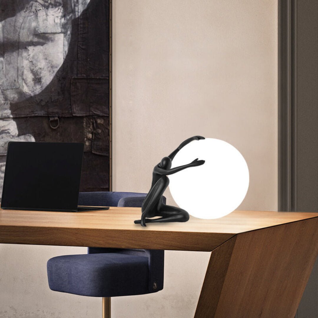 Humanoid Ball Holding Table Lamp - Modern LED Desk Light for Home Office, Bedroom & Study Room Decor - Perfect for Reading, Working & Relaxing
