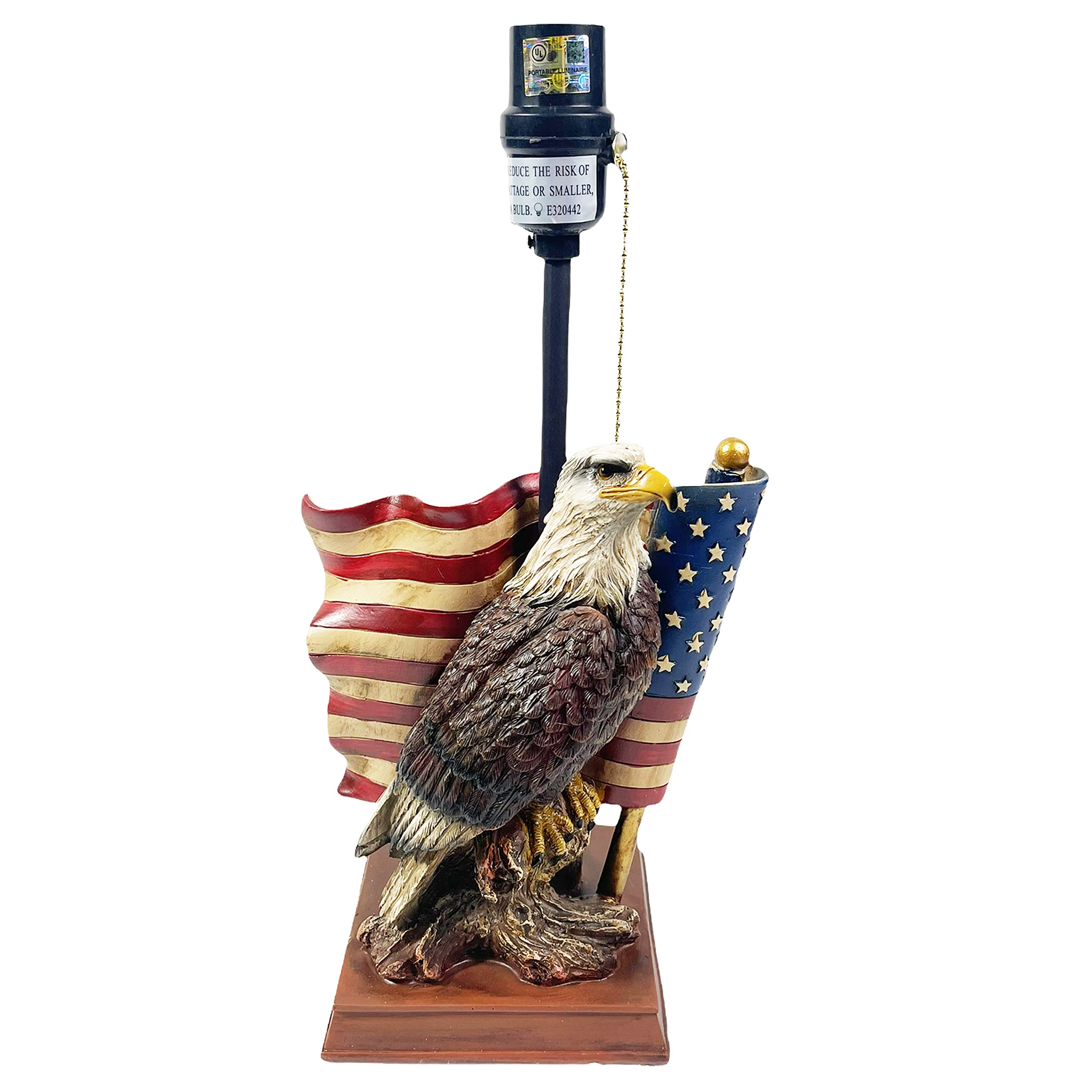 Patriotic American Bald Eagle & USA Flag Table Lamp - Eagle Statue Desk Lamp for Office, Bedroom, Military Pride Decor - Perfect Gift for Veterans Day, Independence Day & Home Decor