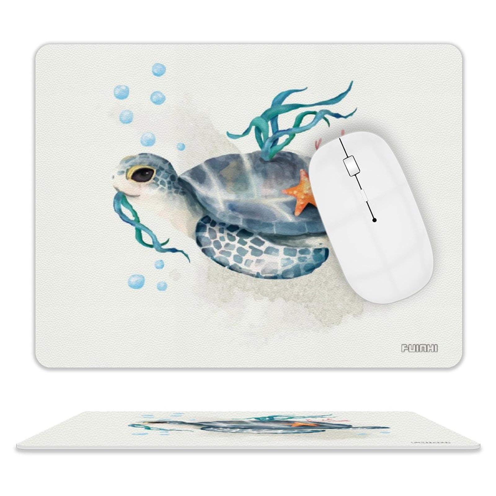 Custom Sea Turtle Starfish Leather Gaming Mouse Pad - Non-Slip 10x8 Inch Mouse Mat for PC & Laptop - Perfect for Office Work, Gaming & Home Computer Use