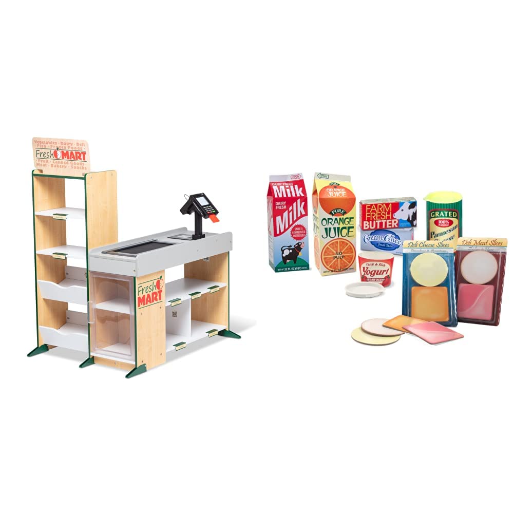 Melissa & Doug Wooden Grocery Store - Pretend Play Supermarket for Kids - FSC-Certified with Play Food - Perfect for Home & Classroom Play