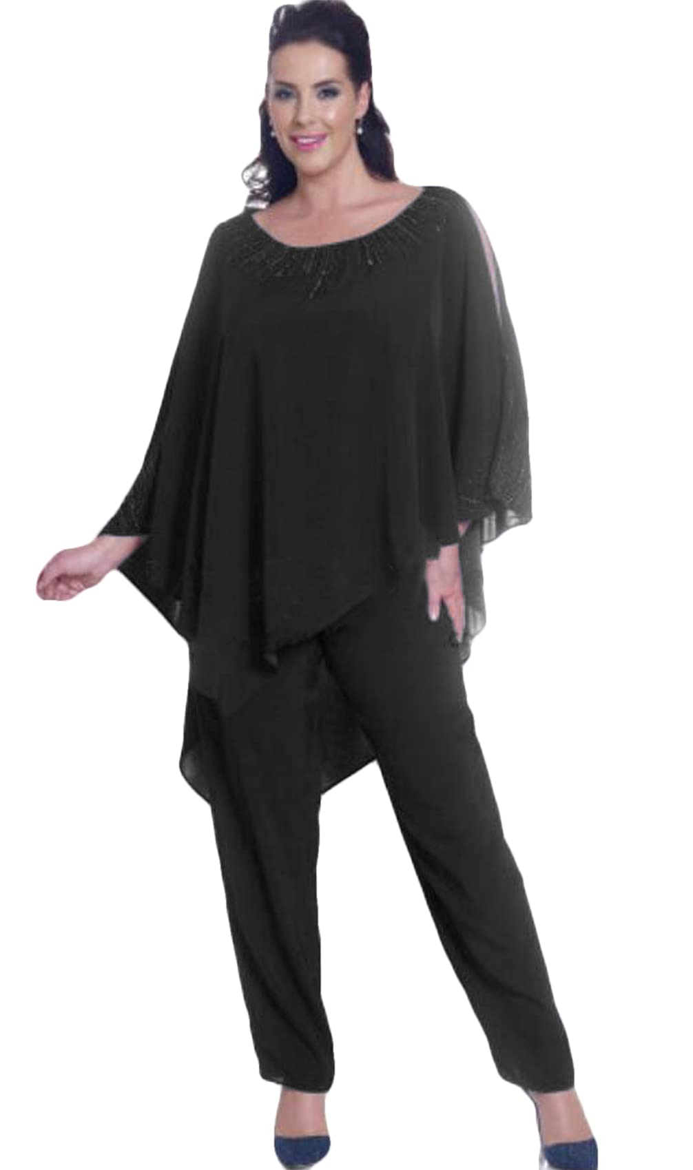 Xixi House Beaded 2-Piece Chiffon Pant Suit for Mother of The Bride | 2021 Wedding Party Outfit | Elegant Formal Trousers Set for Weddings, Receptions & Special Occasions