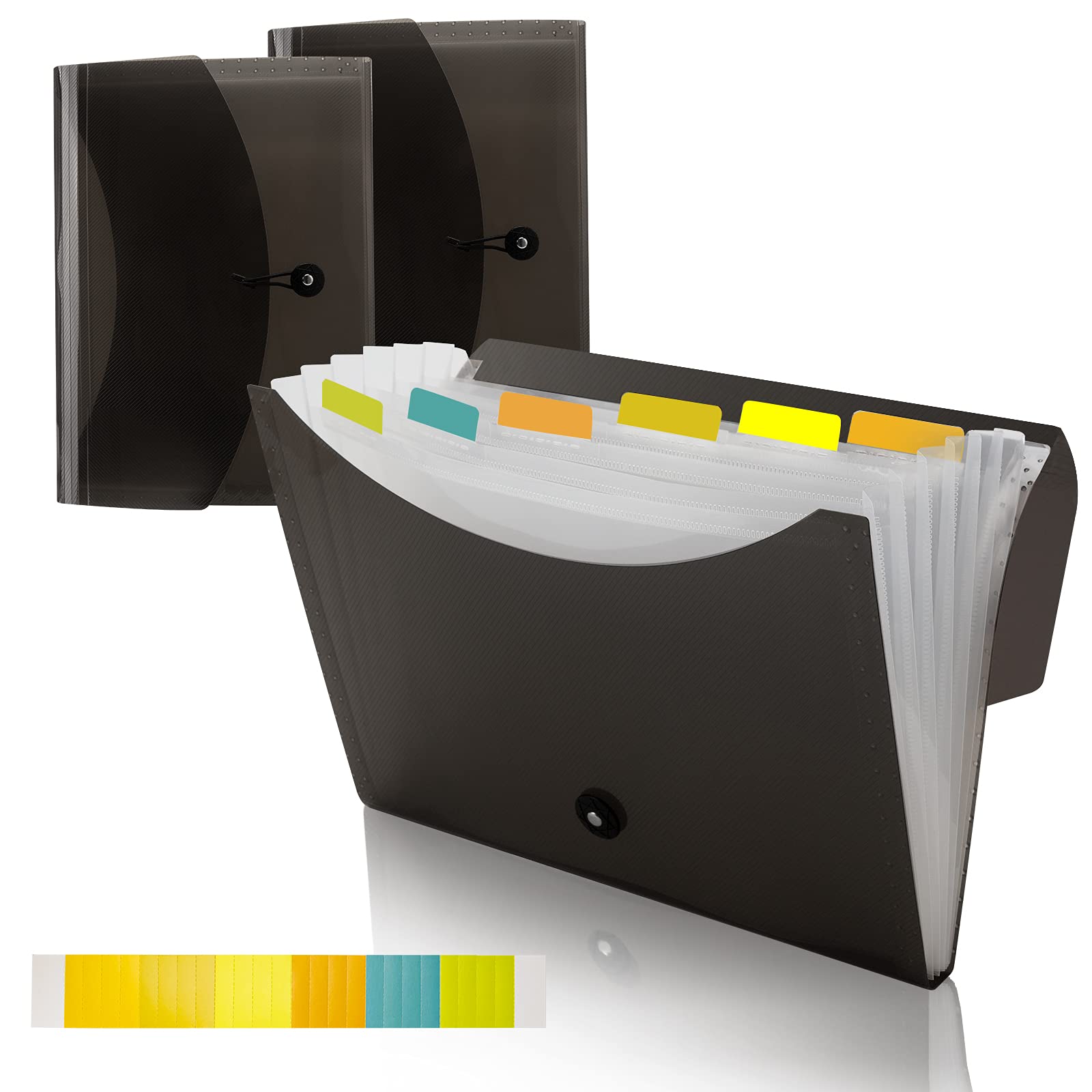 3 Pack 7-Pocket Expanding File Folder with Color Tabs - A4 Letter Size Accordion Organizer for Office, Home & Travel - Perfect for Bills, Papers, Documents & Receipts (Black) - Ideal for Tax Filing, School Projects & Business Organization