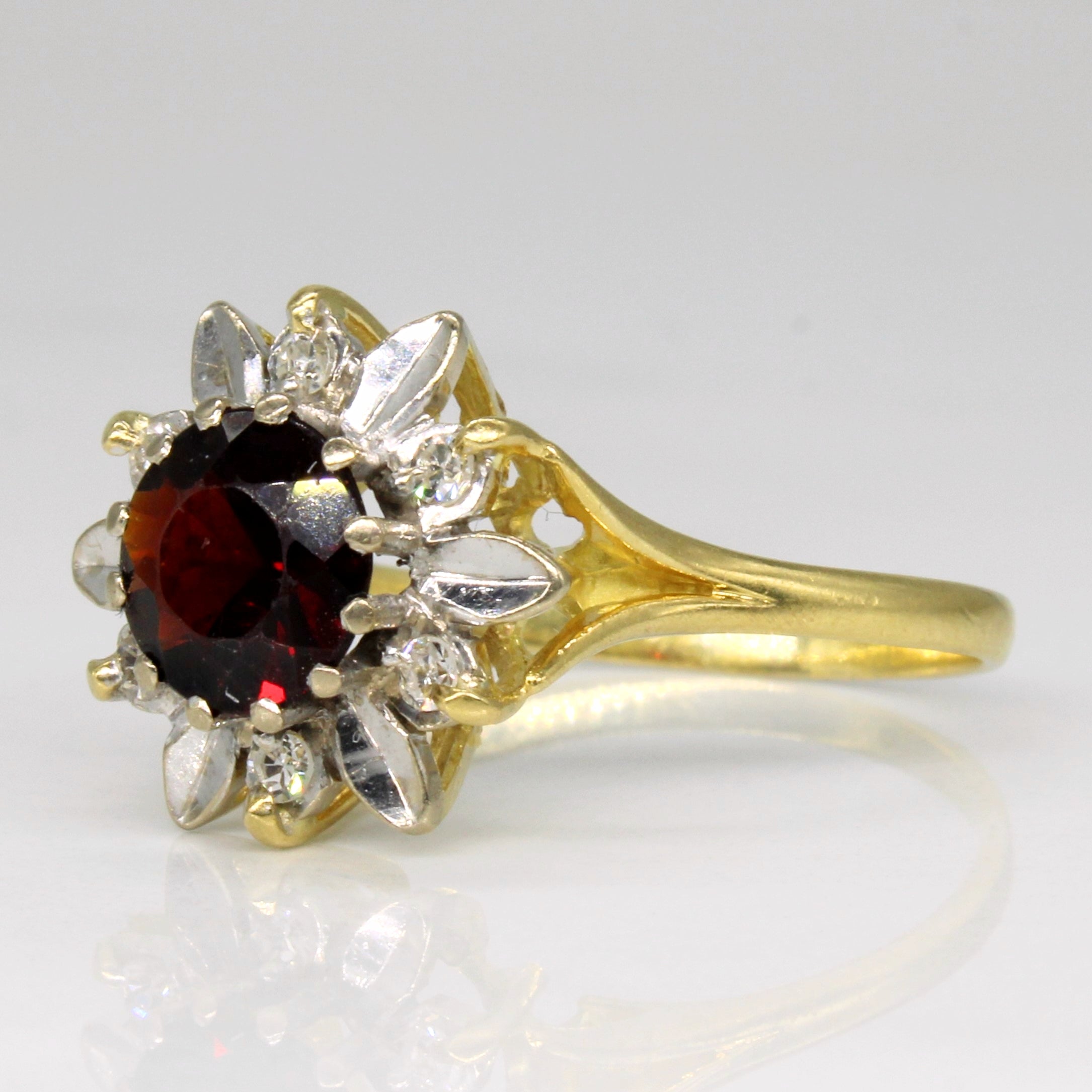 1.25ct Floral Garnet & Diamond Ring for Women | 0.09ctw Round Cut Gemstone Engagement Ring | Size 8.5 | Perfect for Valentine's Day, Anniversary & Wedding Gift