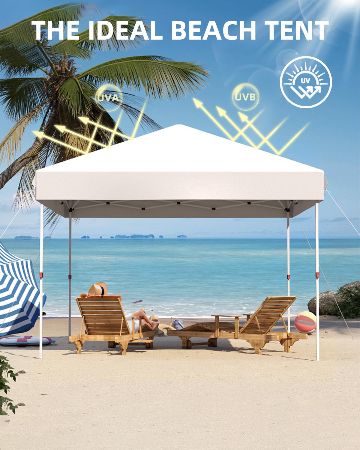 10x10 Pop Up Canopy Tent - Instant One-Button Setup Portable Shelter with Carry Bag - Adjustable Height 3 Positions & 4 Sandbags - Perfect for Camping, Beach, Backyard Parties, Sports Events, and Outdoor Gatherings - White