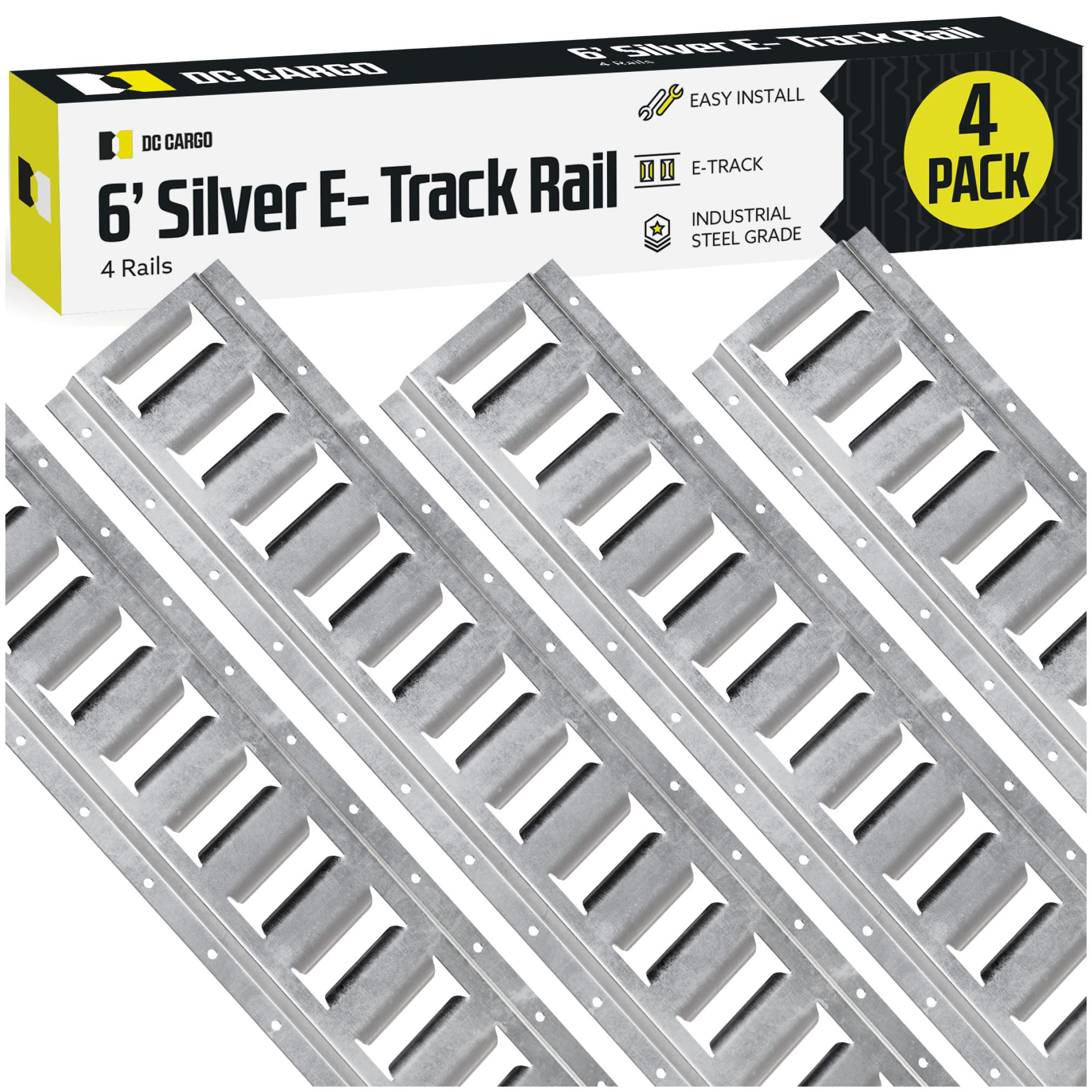 **DC Cargo Mall 6' E Track Tie Down Rail Kit (4 Pack) - Heavy Duty Galvanized Steel Cargo Securing System for Vans, Trailers, Garages - Up to 2,000 lbs Capacity - Perfect for Motorcycle, ATV, and Equipment Transport**    *(Use Cases: Ideal for securing motorcycles, ATVs, furniture, tools, and heavy loads during transport in vans, trailers, or garages.)*