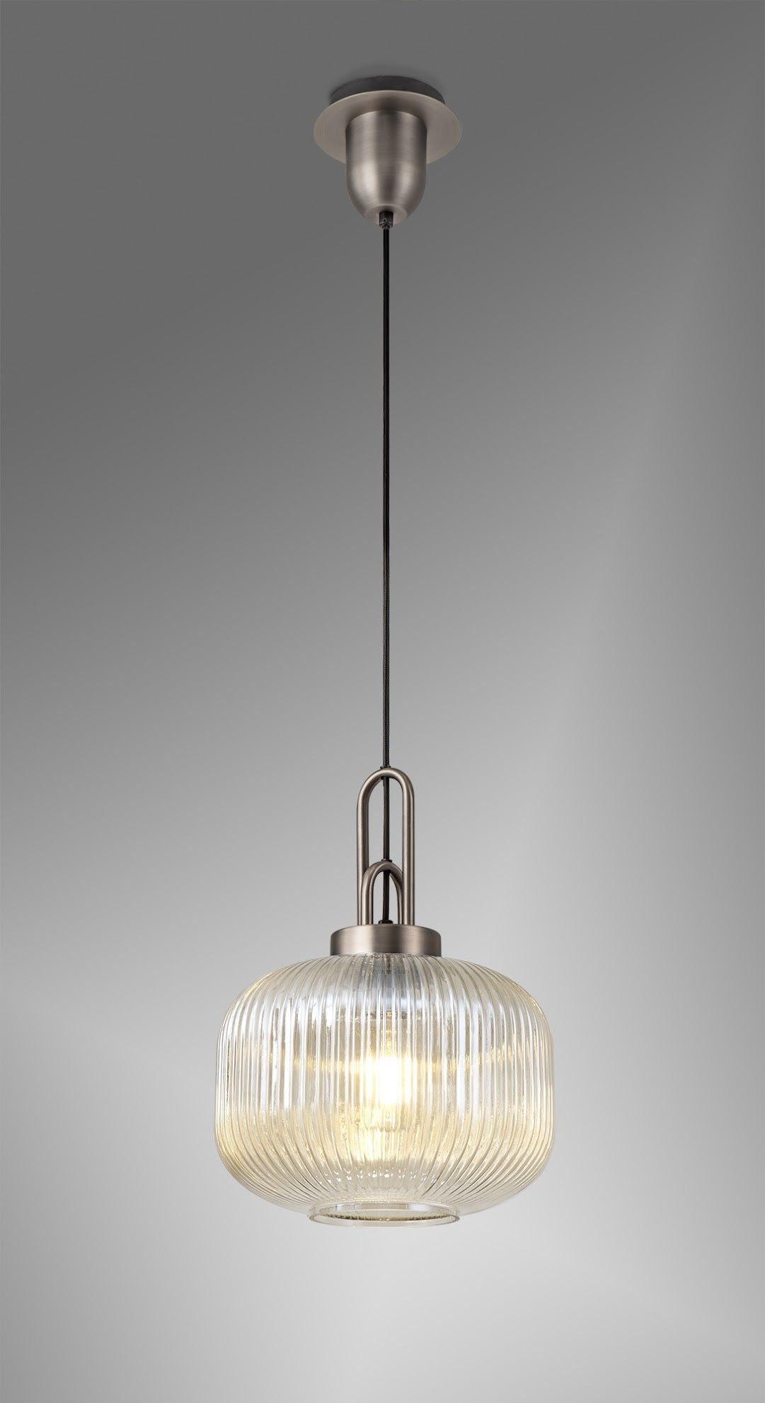 Stylish Cadiz 1-Light Pendant Light with 30cm Pumpkin-Shaped Ribbed Glass Shade - E27 Socket, IP20 Rated, Multiple Color Options - Perfect for Kitchen Island, Dining Room, or Entryway Lighting