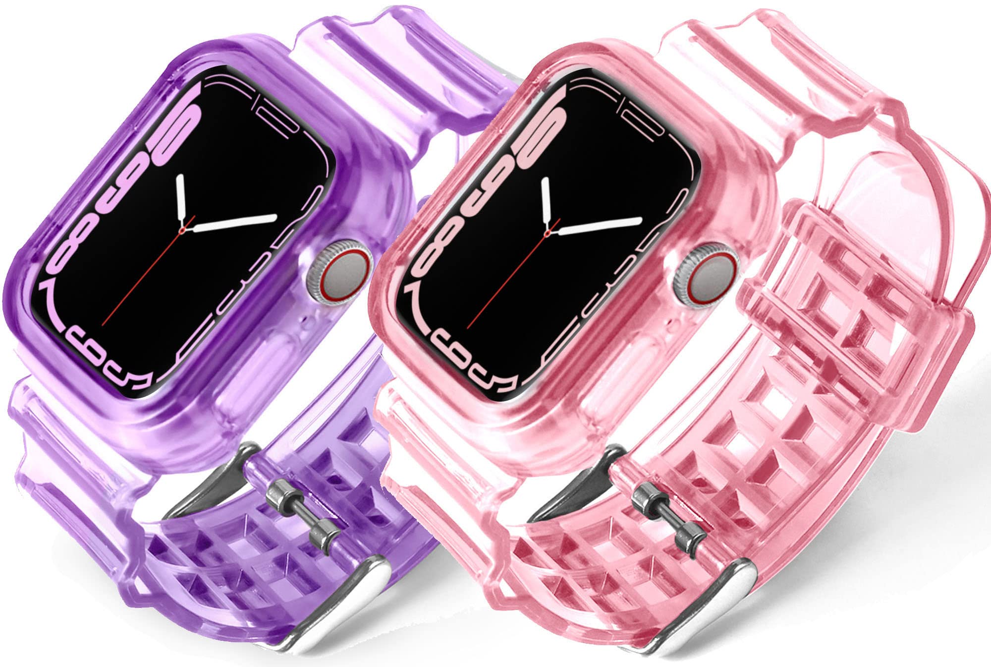 PROATL Protective Bumper Case with Strap Bands for Apple Watch Series SE/8/7/6/5/4/3/2/1 (38mm 40mm 41mm 42mm 44mm 45mm) - Clear Soft Sport Drop-Proof Replacement iWatch Band for Men & Women - Perfect for Workouts, Running & Outdoor Activities