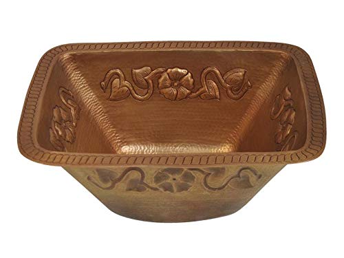 CRGBS-FW-17-FL-MA Copper Rectangular Bar Sink with Flower Design - 7 x 12 x 17 Inches - Matte Finish - Perfect for Kitchen, Bar, and Restaurant Use