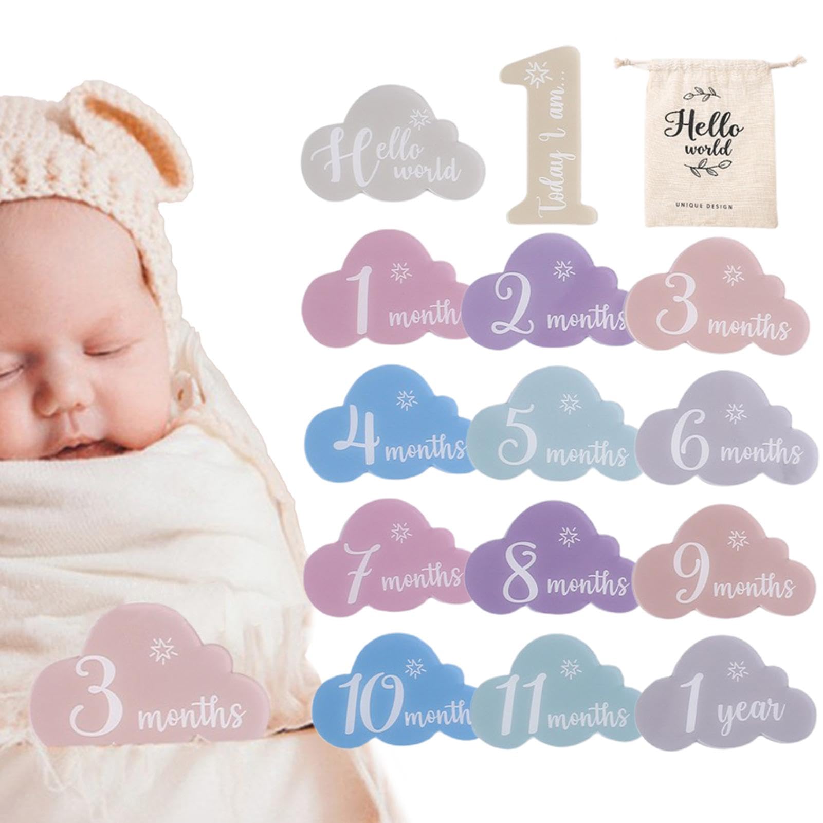 Baby Monthly Milestone Cards - Cloud Shaped Acrylic Photo Props for Boys & Girls | Newborn Growth Tracking & Monthly Photo Shoot Essentials
