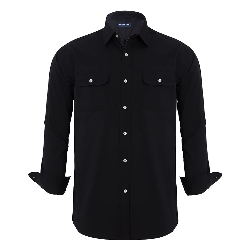 PASHARTUK Men's Cotton Long Sleeve Button Down Shirt - Regular Fit Casual Dress Shirt for Office, Business & Everyday Wear