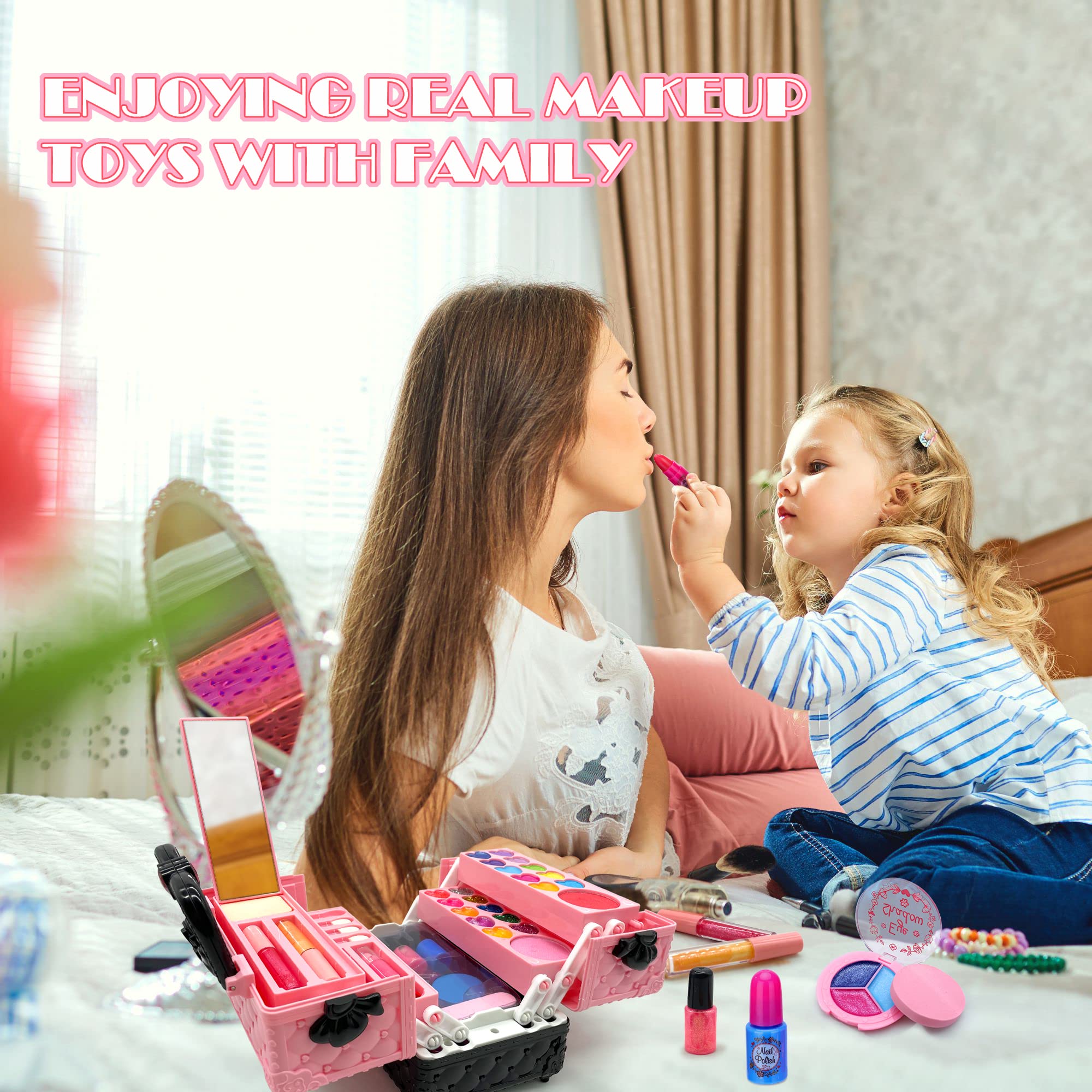 Lubibi Washable Kids Makeup Set with Cosmetic Case - Safe & Non-Toxic Real Makeup Kit for Girls Ages 4-8 - Birthday & Christmas Gift Toy for Pretend Play, Dress Up & Role Playing Games