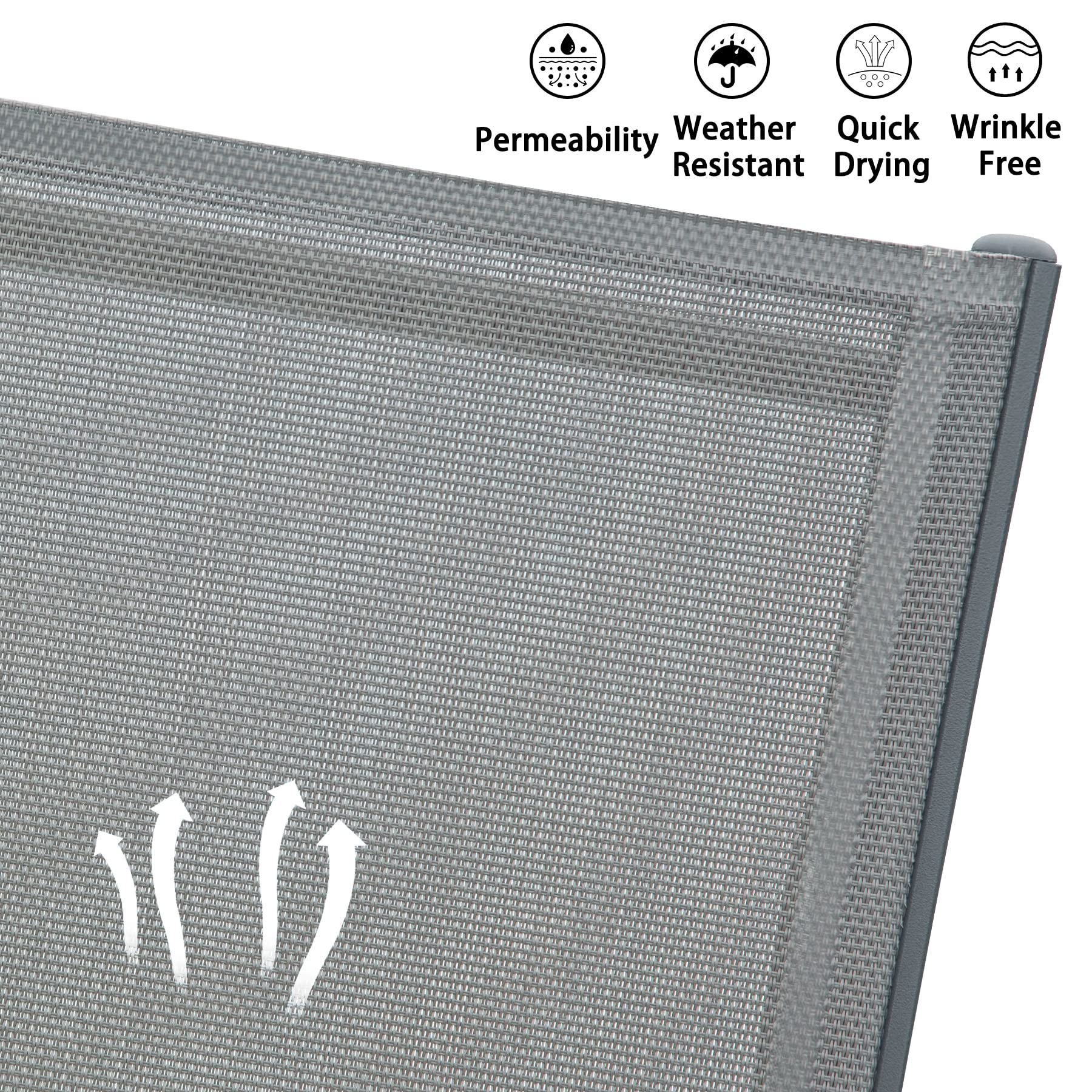 Domi Patio Chaise Lounge Chair Set of 3 - Outdoor Aluminum & Polypropylene Sunbathing Chairs with 5 Adjustable Positions & Side Table - Perfect for Beach, Yard, Balcony, Poolside & Backyard Relaxation (2 Grey Chairs with Table Included)
