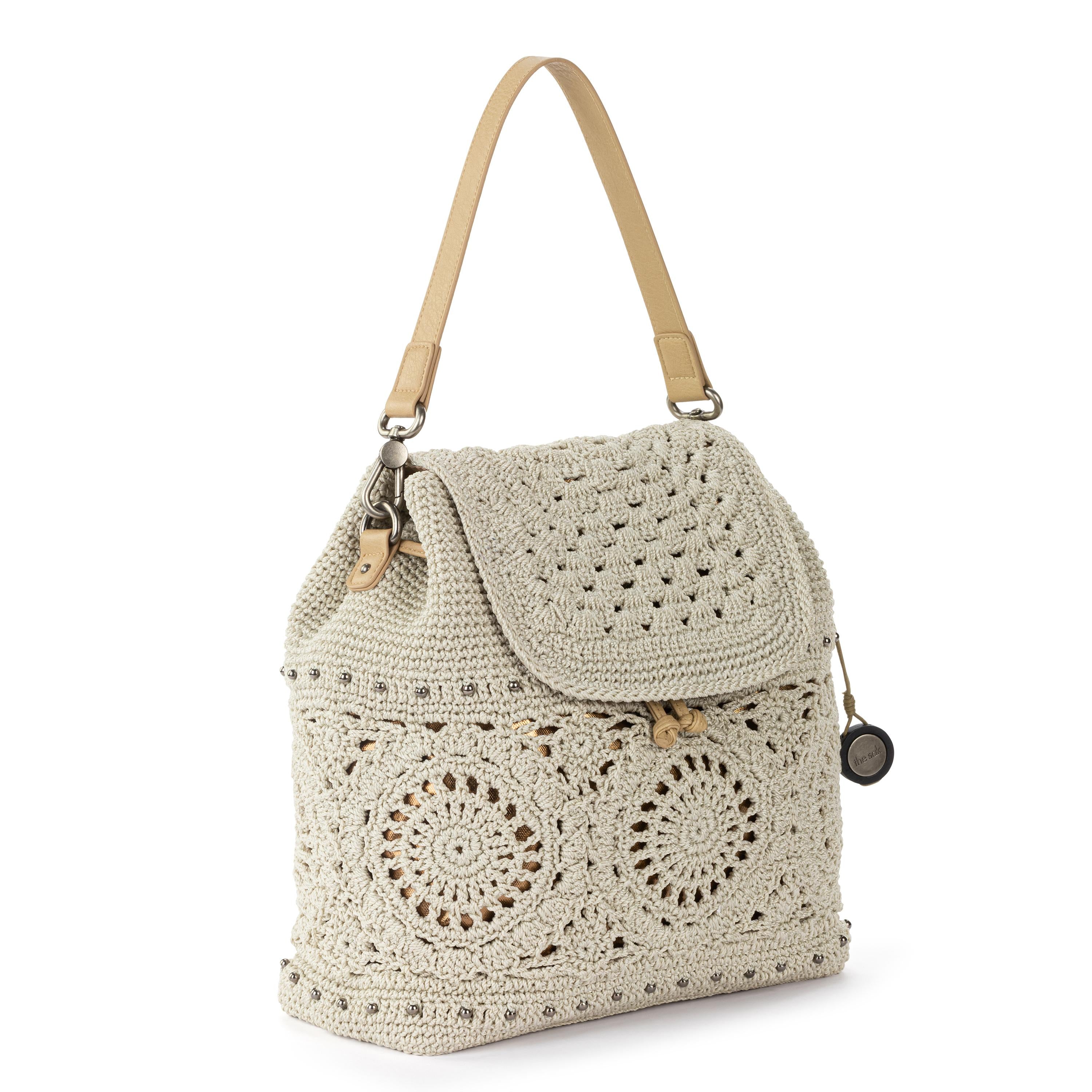Handmade Crochet Sayulita Backpack - Boho Natural Medallion Design for Beach, Travel & Festival Use