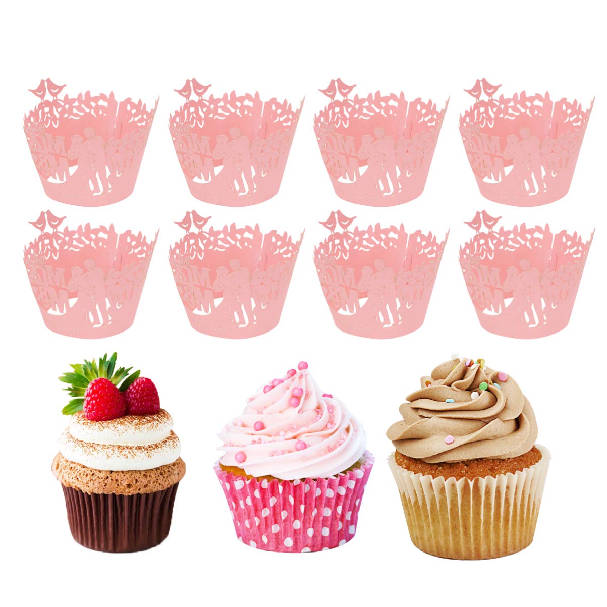 50PCS Hemoton Lace Cupcake Liners - Hollow-out Wedding Cake Wrappers, Elegant Cake Paper Trays for Romantic Wedding Proposals & Party Decorations (Perfect for Wedding Cakes, Birthday Parties & Special Events)
