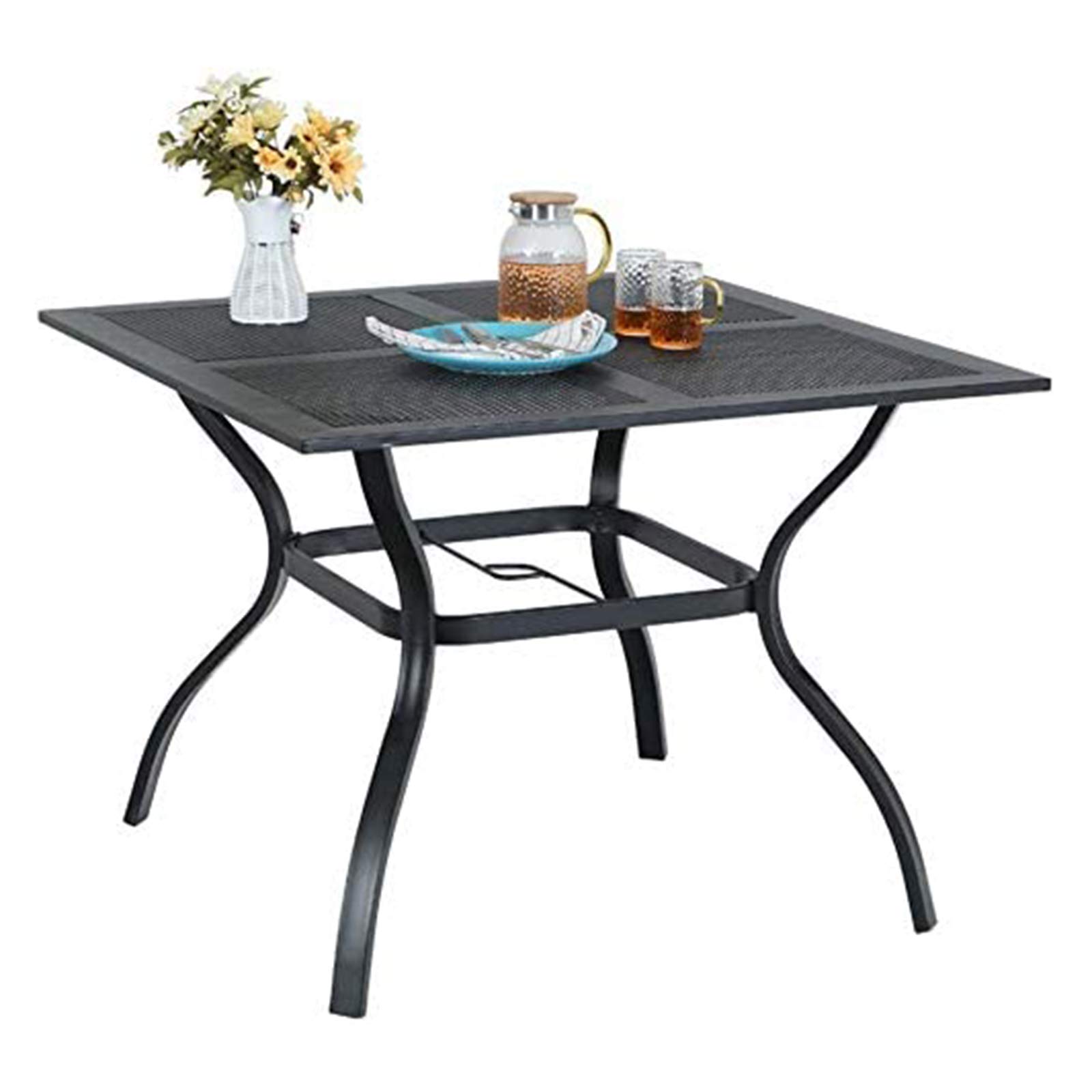MFSTUDIO 37x37 Inch Square Outdoor Patio Dining Table with Umbrella Hole - Powder-Coated Steel Frame, Weather-Resistant Garden Bistro Table for Deck, Backyard & Poolside (Black) | Perfect for Outdoor Entertaining & Relaxation