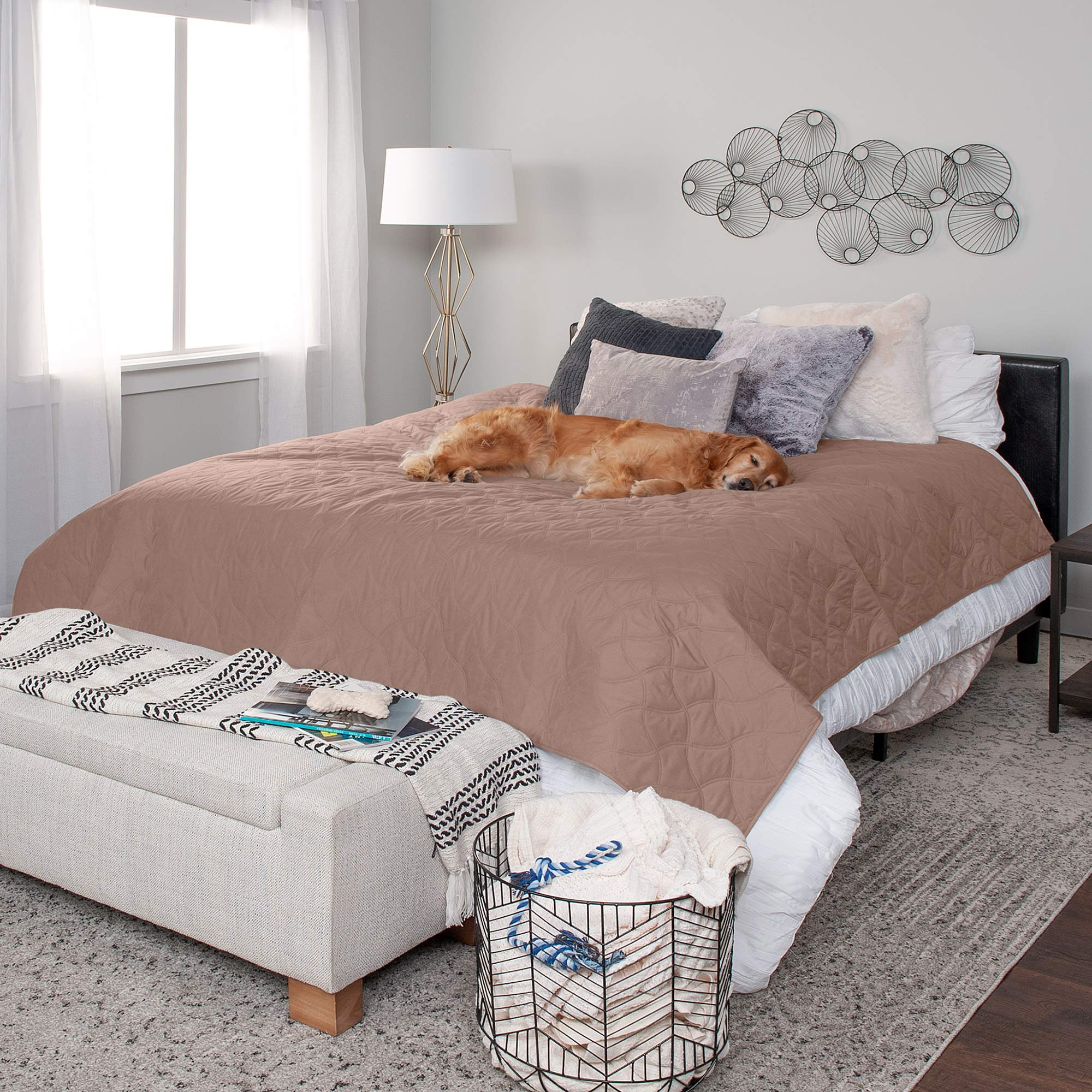Furhaven Waterproof & Non-Slip Full Size Mattress Cover Protector for Dogs & Cats - Washable Quilted Twill Blanket for Pet Beds, Couches & Car Seats - Medium/Full Size Brownstone - Perfect for Home, Travel & Car Use