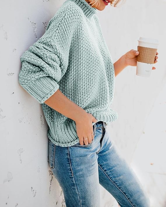 ADJHDFH Women's Oversized Turtleneck Sweater - Batwing Long Sleeve Chunky Knit Pullover Jumper | Cozy Winter Fashion, Casual Office Wear & Holiday Outfits
