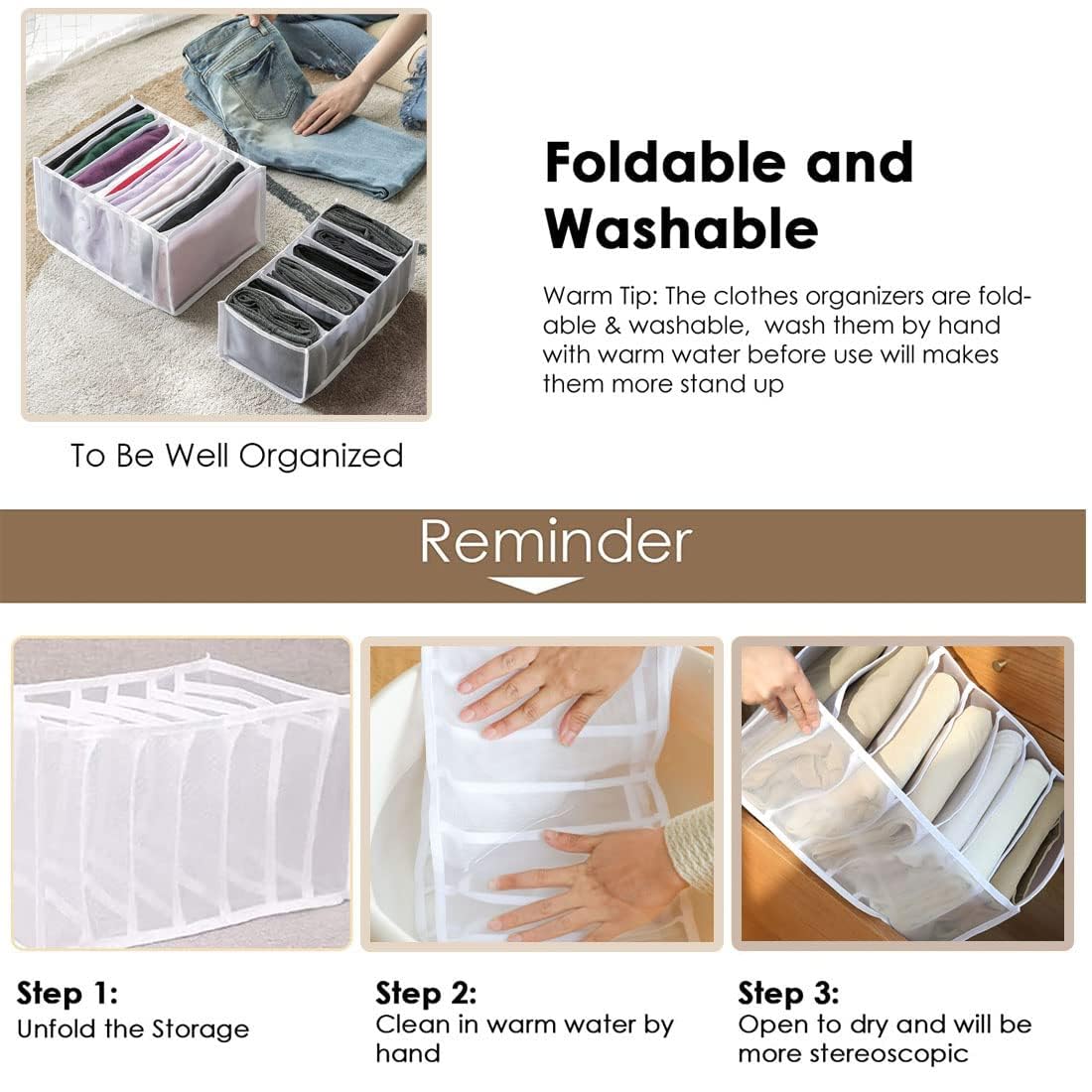 2Pcs Foldable Mesh Drawer Organizers for Clothes, Jeans, Leggings & T-Shirts - Gray Wardrobe Storage Box | Perfect for Bedroom, Closet & Travel Organization