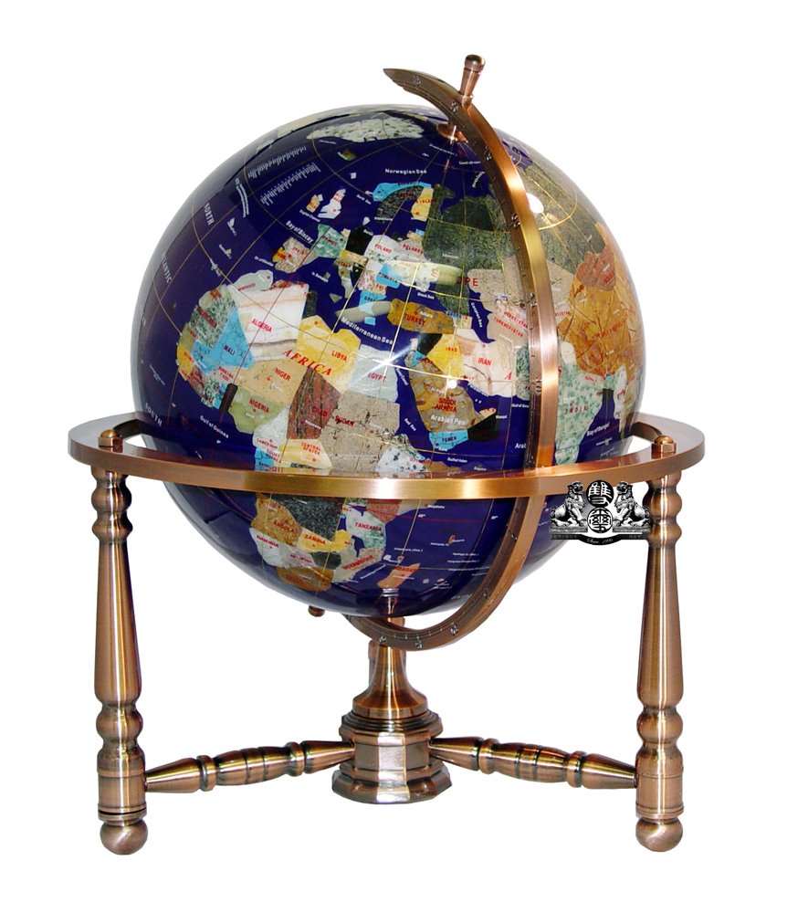 19-Inch Blue Lapis Ocean Gemstone Globe with Copper Stand - USA & Canada Detailed State/Province Stones - Unique Art Home Decor for Office, Living Room, or Gift