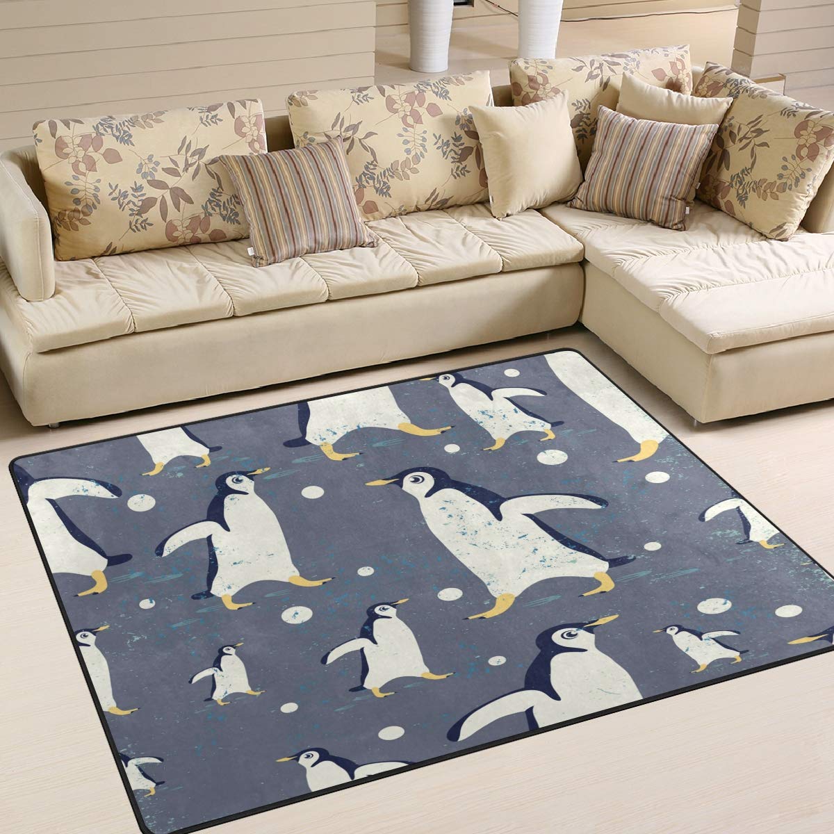 ALAZA Cartoon Penguin Polza Dot Non-Slip Area Rug 7'x5' Soft Plush Living Room Bedroom Rug for Kids Nursery Playroom - Cozy Floor Mat for Winter Decor & Play Areas