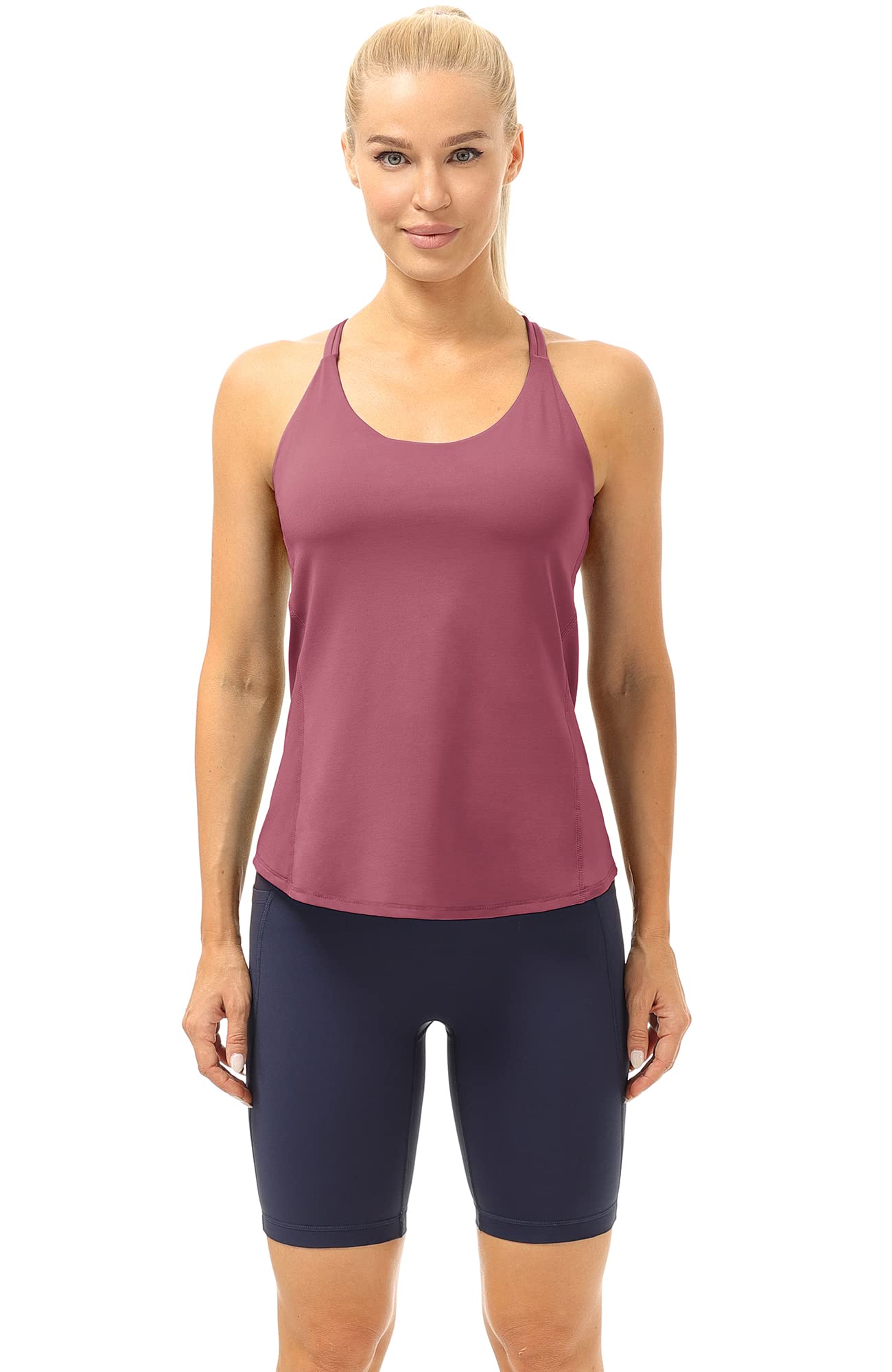 Icyzone Women's Workout Tank Tops with Built-in Bra - Strappy Athletic Yoga Shirts for Running, Gym & Exercise | Perfect for Yoga, HIIT, Pilates & Fitness Training