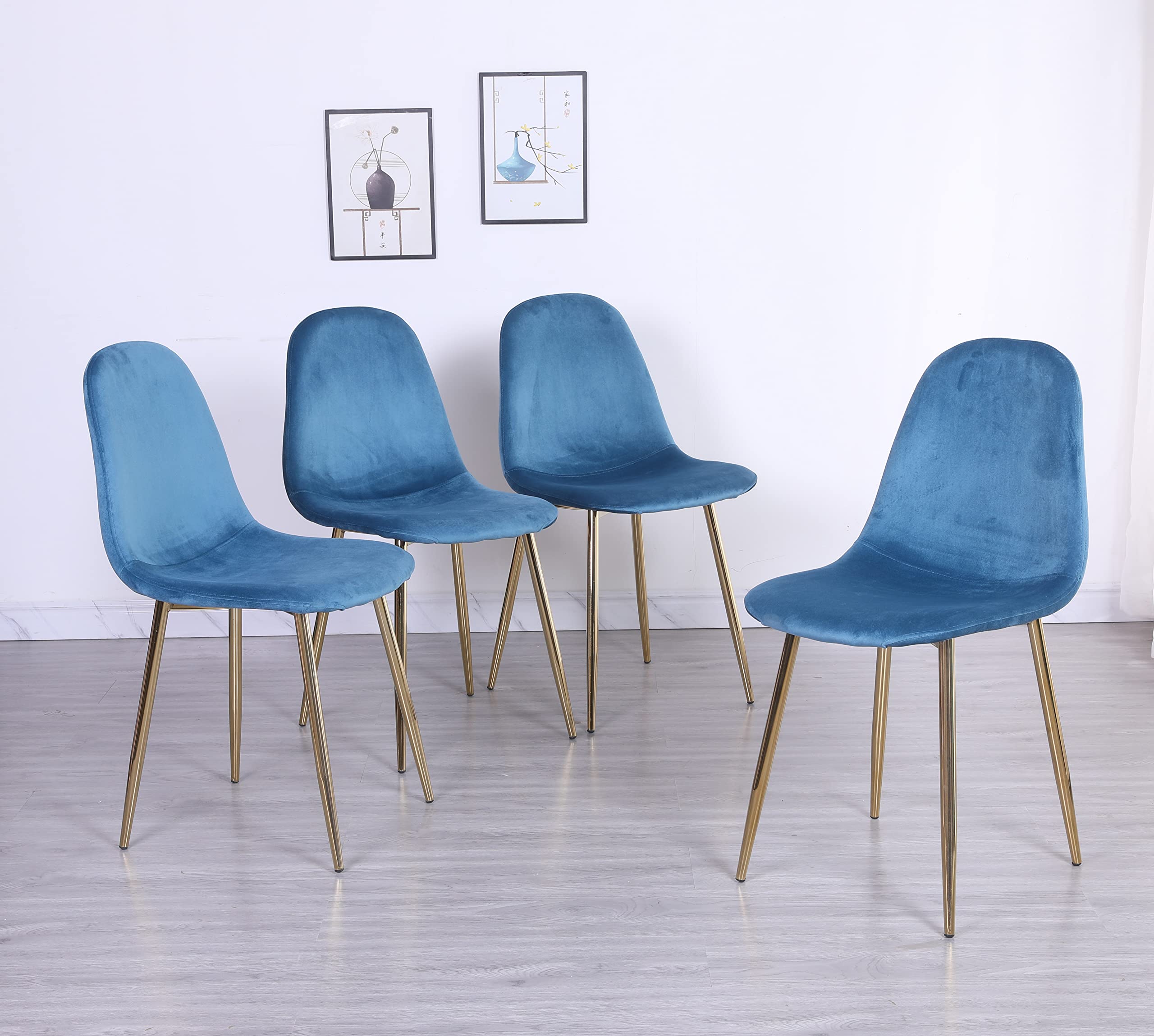 Midcentury Modern Blue Velvet Dining Chairs Set of 4 - 18