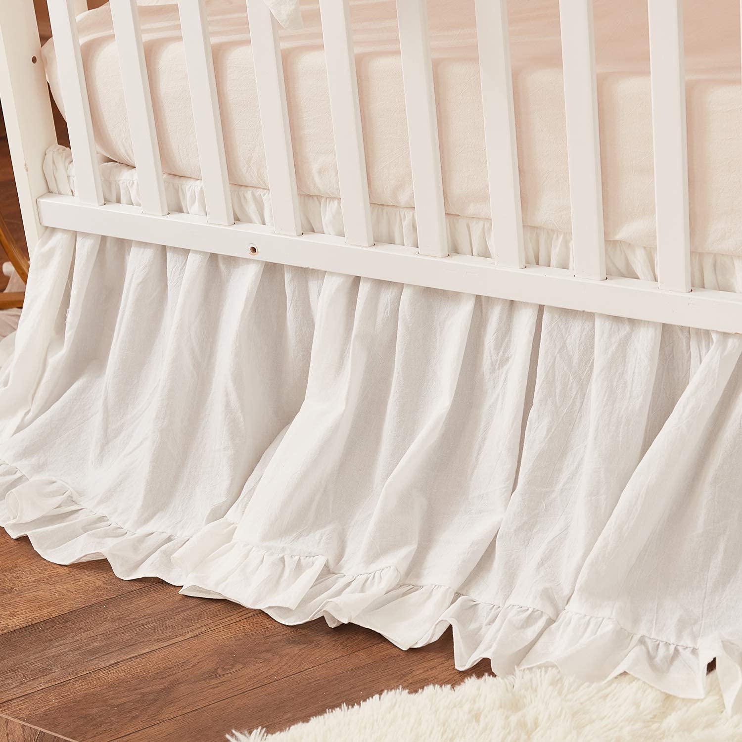 Brandream 6-Piece Baby Crib Bedding Set - 100% Washed Cotton Cream White Nursery Set for Girls & Boys | Gender Neutral, Boho Chic & Farmhouse Style with Ruffles | Perfect for Newborns, Infant Rooms & Baby Showers