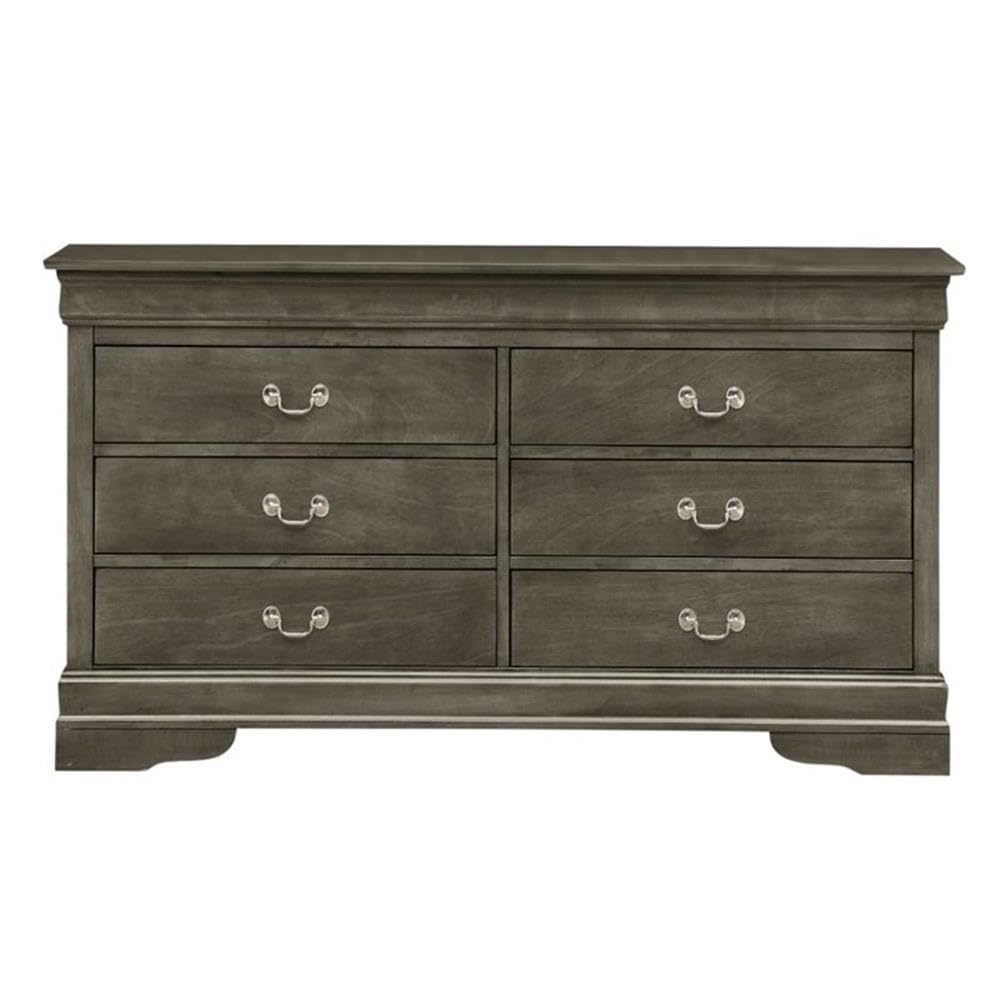 Glory Furniture Louis Phillipe 6-Drawer Gray Dresser - Perfect for Bedroom Storage & Organization