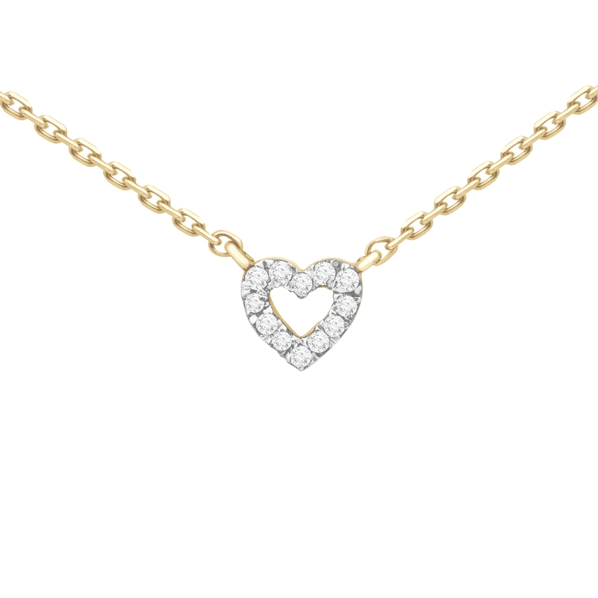 14K Solid Yellow Gold Diamond Heart Pendant Necklace for Women - Elegant Jewelry Gift for Valentine's Day, Anniversary & Special Occasions