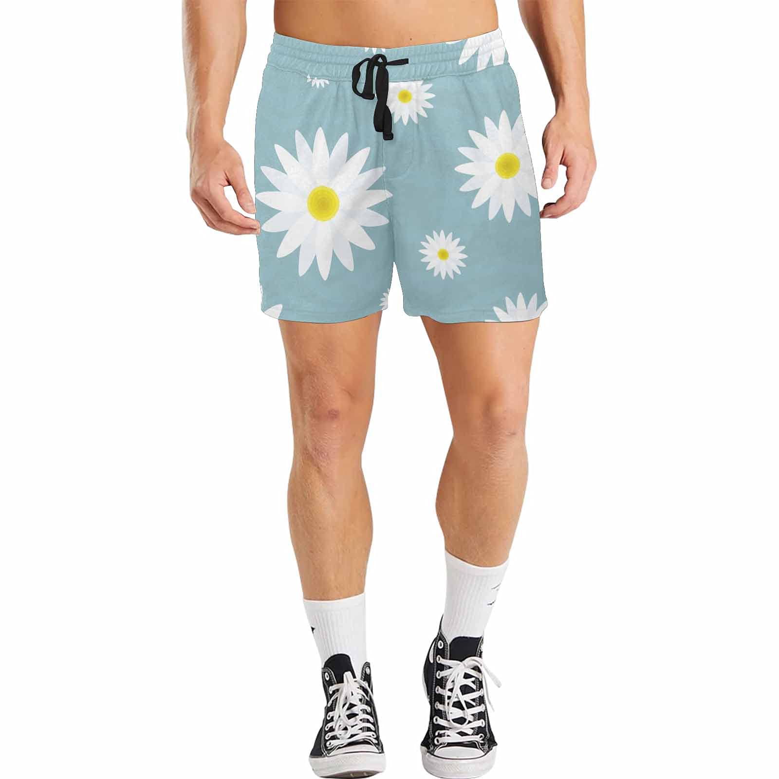**InterestPrint Men's Classic Elastic Waist Shorts with Drawstring - Floral Print Casual Summer Shorts for Outdoor, Beach, and Lounge Wear**