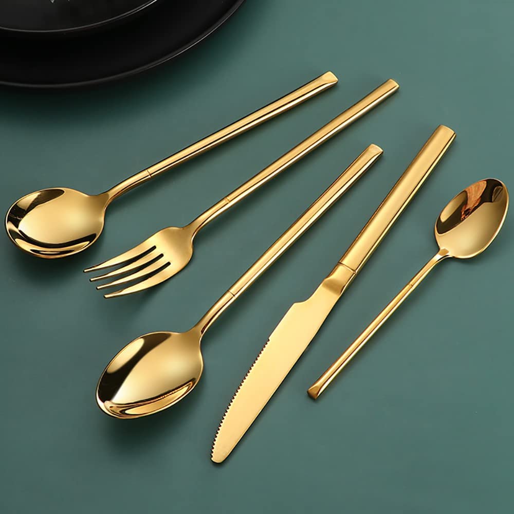 30-Piece Gold Silverware Set - 18/10 Stainless Steel Flatware Cutlery Set for 6 People with Forks, Spoons & Knives | Elegant Kitchen & Dining Utensils for Home, Restaurant & Party | Dishwasher Safe & Durable Tableware for Everyday Use & Special Occasions