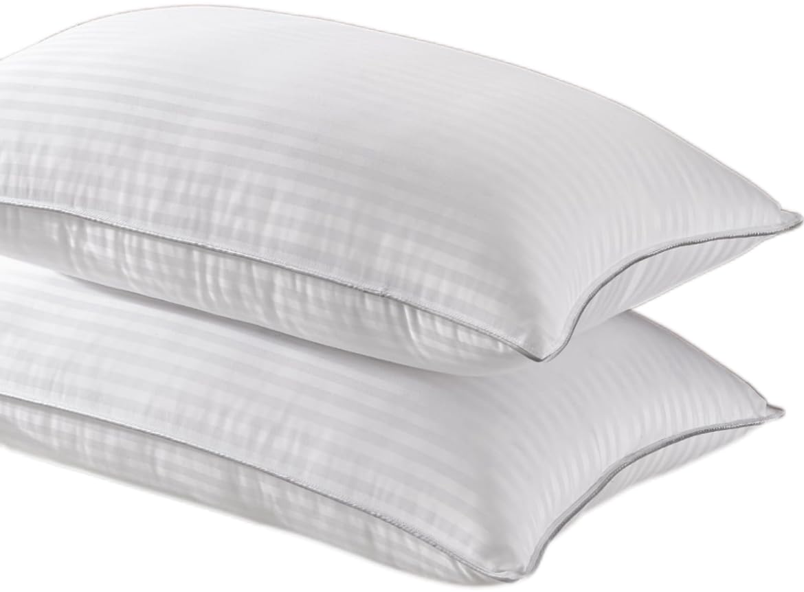 Queen Size Bed Pillows Set of 2 - Hotel Quality Down Alternative Microfiber Pillows for Back, Stomach & Side Sleepers - Machine Washable, Fluffy & Supportive (White) - Perfect for Home, Hotel or Guest Room Use