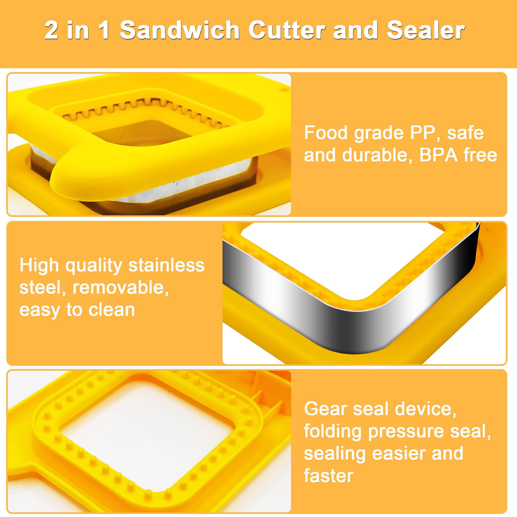 2-in-1 Sandwich Cutter and Sealer for Kids - Uncrustables Maker, Fun Lunchables Tool, Square Pocket Sandwich Cutter - Perfect for School Lunches, Picnics & Family Snacks