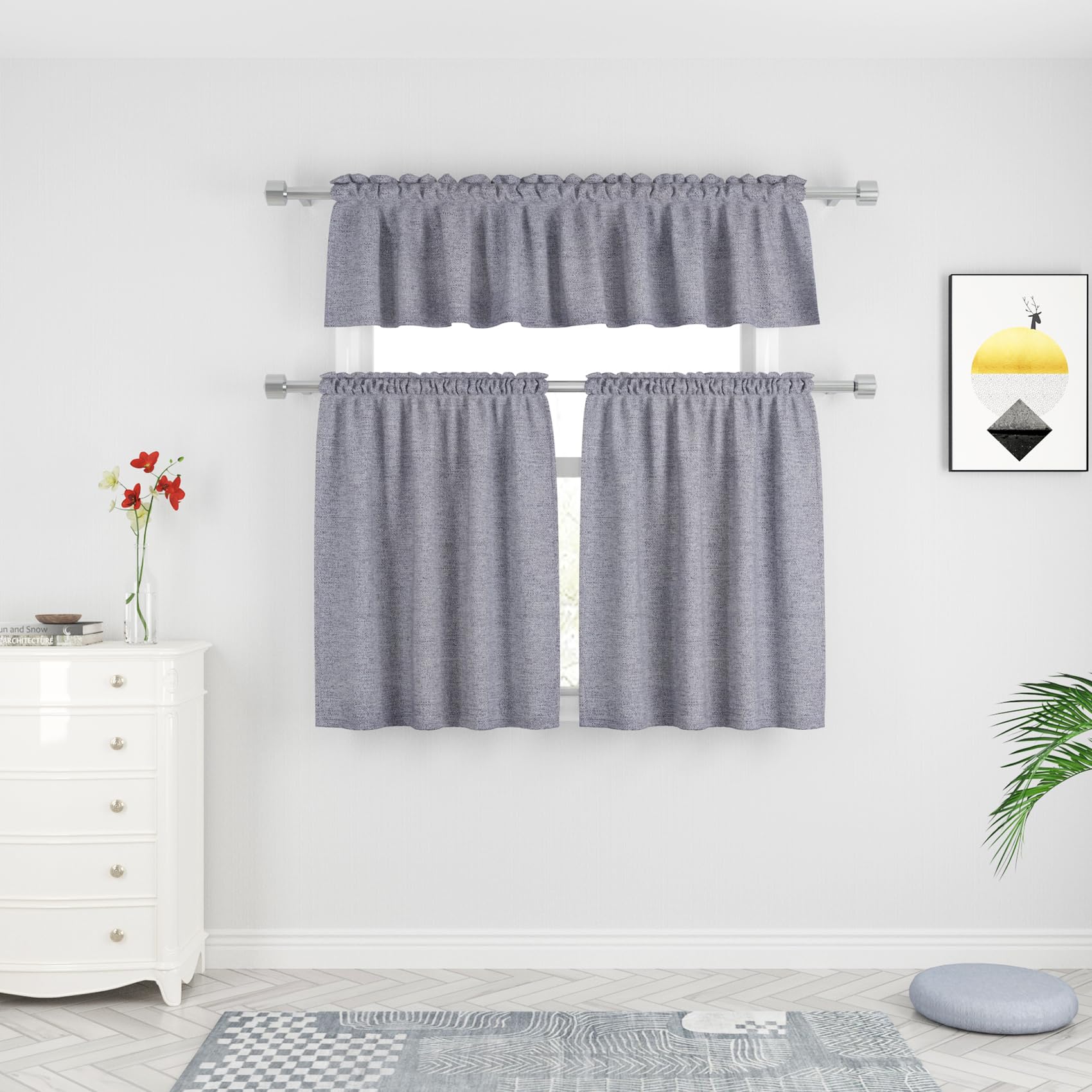 UPOPO 18 Inch Linen Textured Valance Curtain - Charcoal Grey Rod Pocket Window Topper for Living Room, Kitchen & Bedroom (54