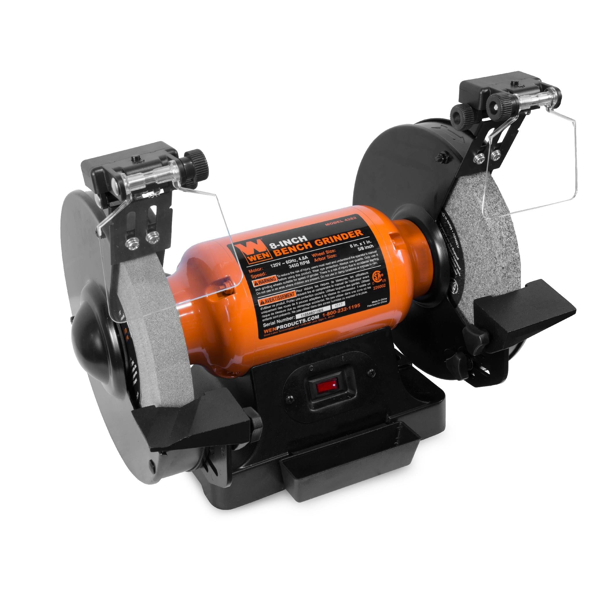 WEN R4282 4.8 Amp 8-Inch Bench Grinder with LED Work Lights & Quenching Tray - Refurbished | Perfect for Metalworking, Sharpening Tools & DIY Projects