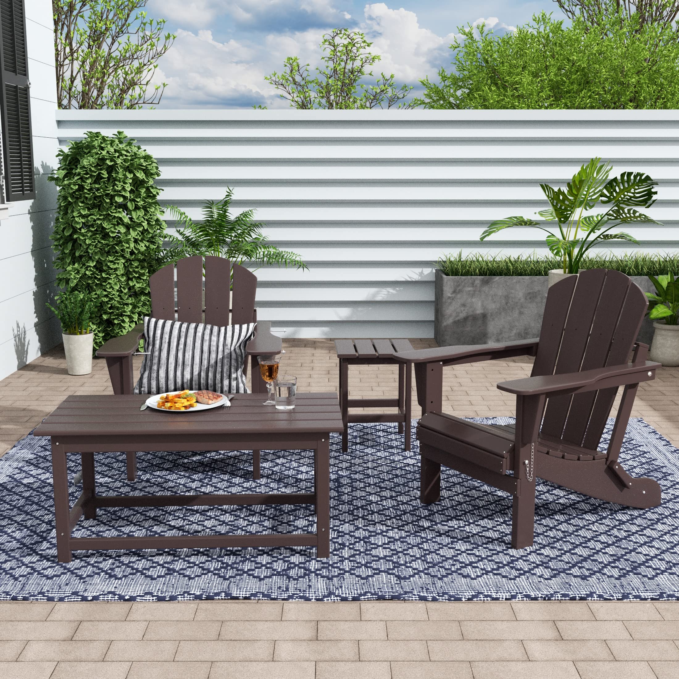 WestinTrends Malibu 3-Piece Outdoor Patio Furniture Set - All-Weather Poly Lumber Adirondack Coffee Table & 2 Side Tables - Dark Brown - Perfect for Poolside, Garden or Backyard Relaxation